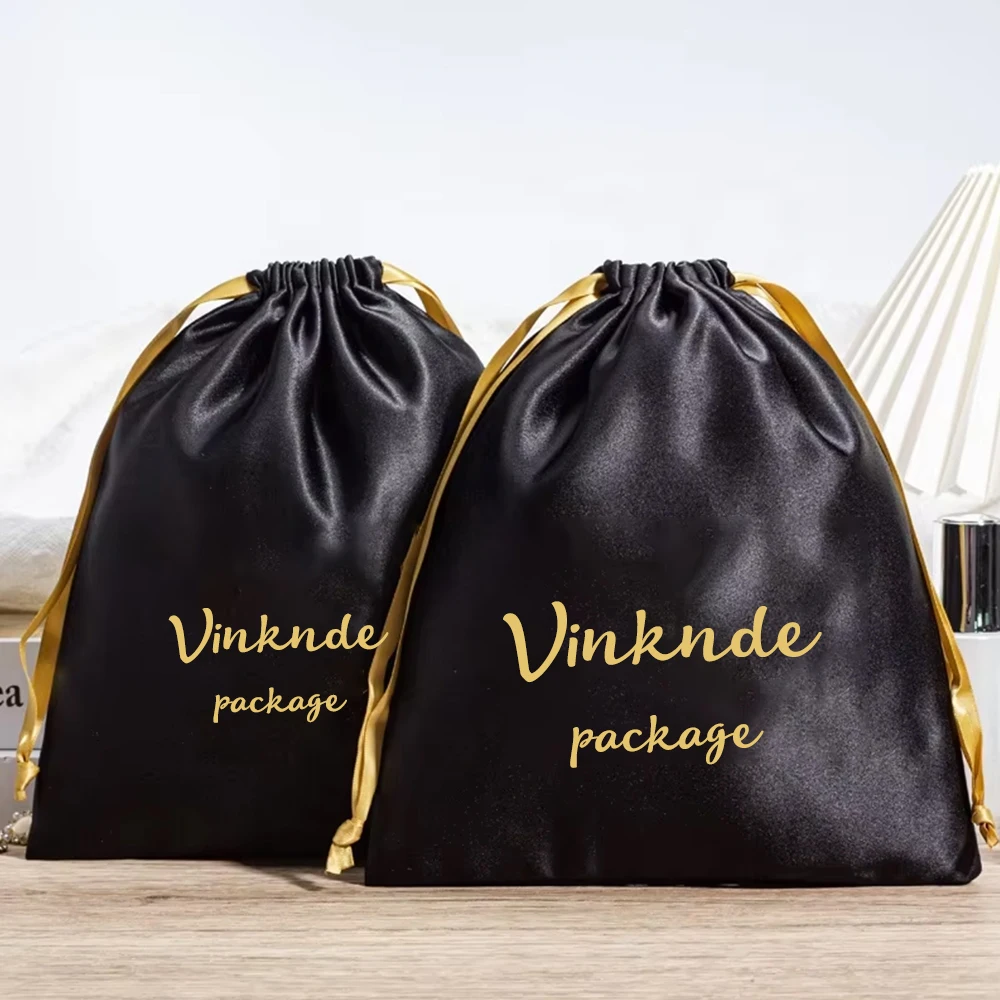 Bolsa de pelucas con logotipo personalizado de lujo, 50 Uds., 25x30cm, embalaje de regalo con cordón suave, bolsa de satén de seda para ropa, joyería, jabón, vela, Perfume