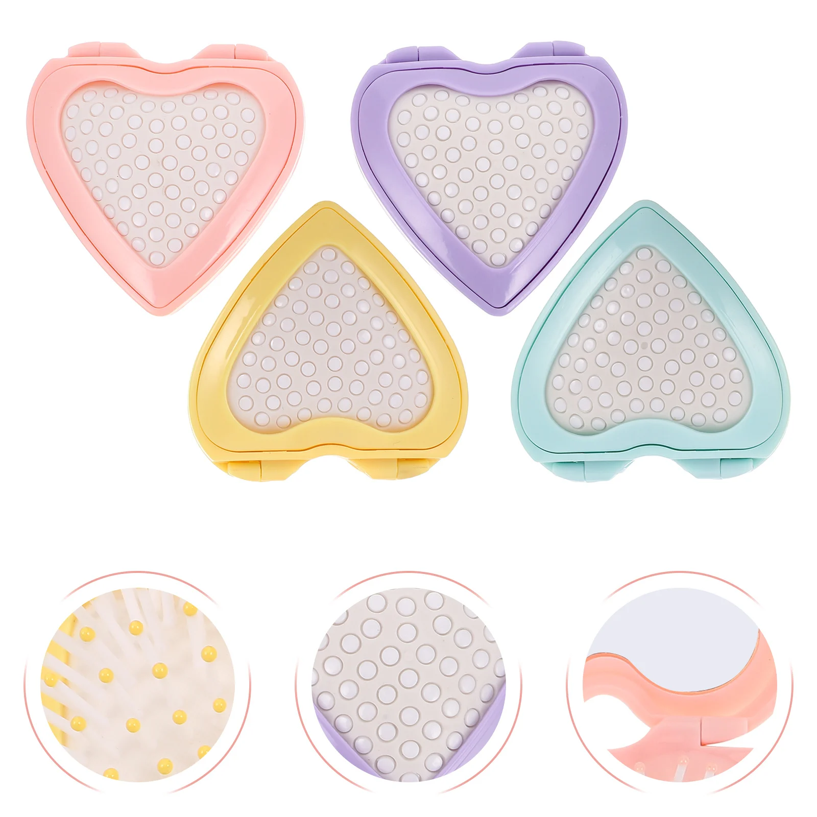 

4pcs Massage Foldable Heart Brush Scalp Relaxation Pocket Travel With Mirror Decrease Hair Breakage Compact Cute For Beauty