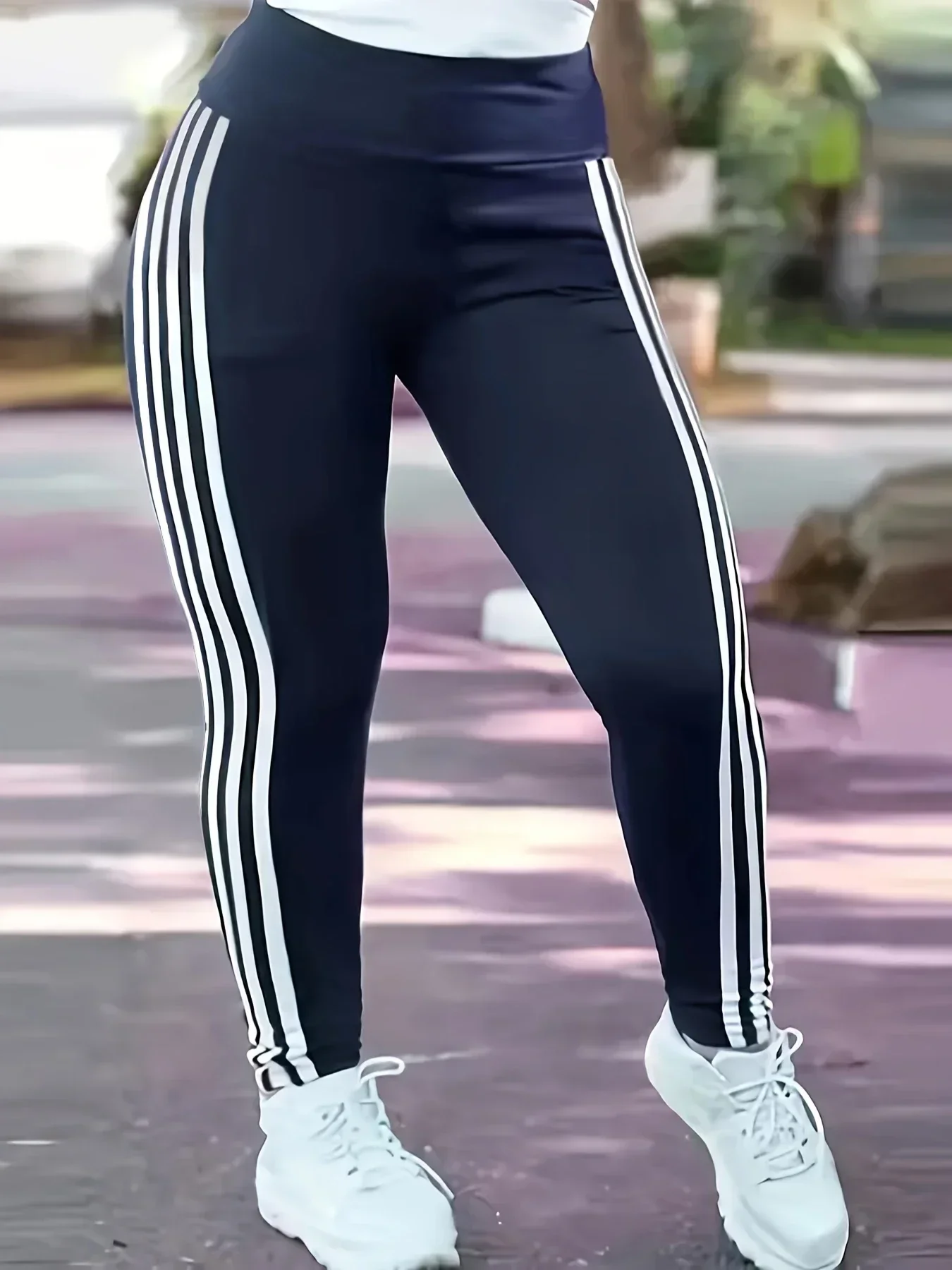 

Women Plus Size 1XL-5XL Fashion Striped Leggings Pants Ladies Casual Slim Sports Pants Running Pants