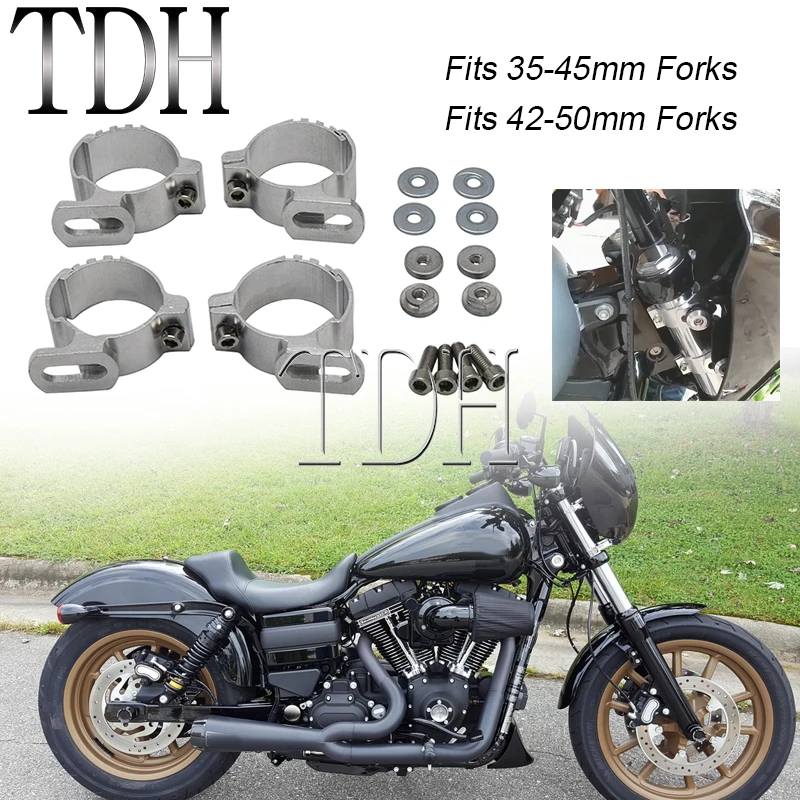 For 35-45mm 42-50mm Forks Headlight Fairing Adjustable Fork Clamps Mount Kit For Harley Dyna Sportster Cafe Racer Accessories