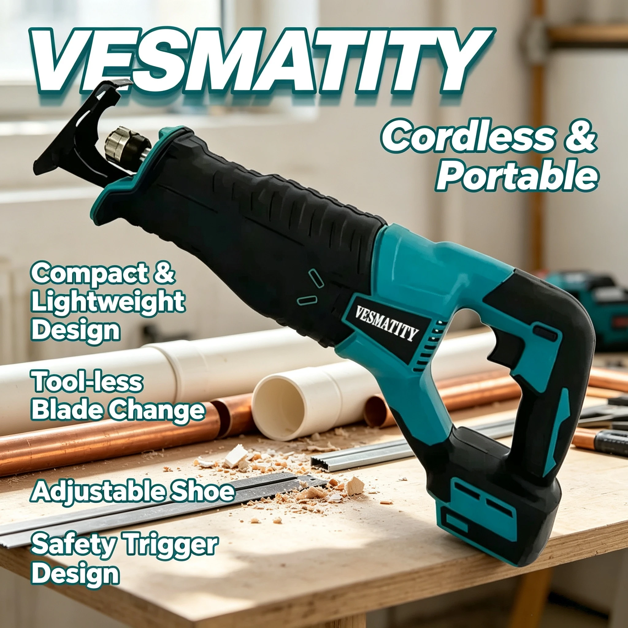 VESMATITY Mini Electric Recip Saw 18V 20V Cordless Multifunctional Handheld Saw Tool for Outdoor Pro Max Plus Use