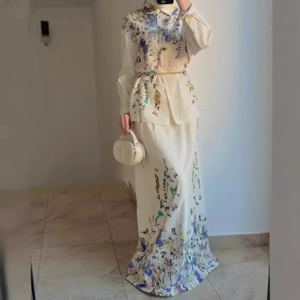 

Ramadan Muslim Women Set Dubai Two Pieces Dress Lace Up Tops Skirt Suit Abaya Arab Kaftan Islamic Turkey Jalabiya Abayas Casual