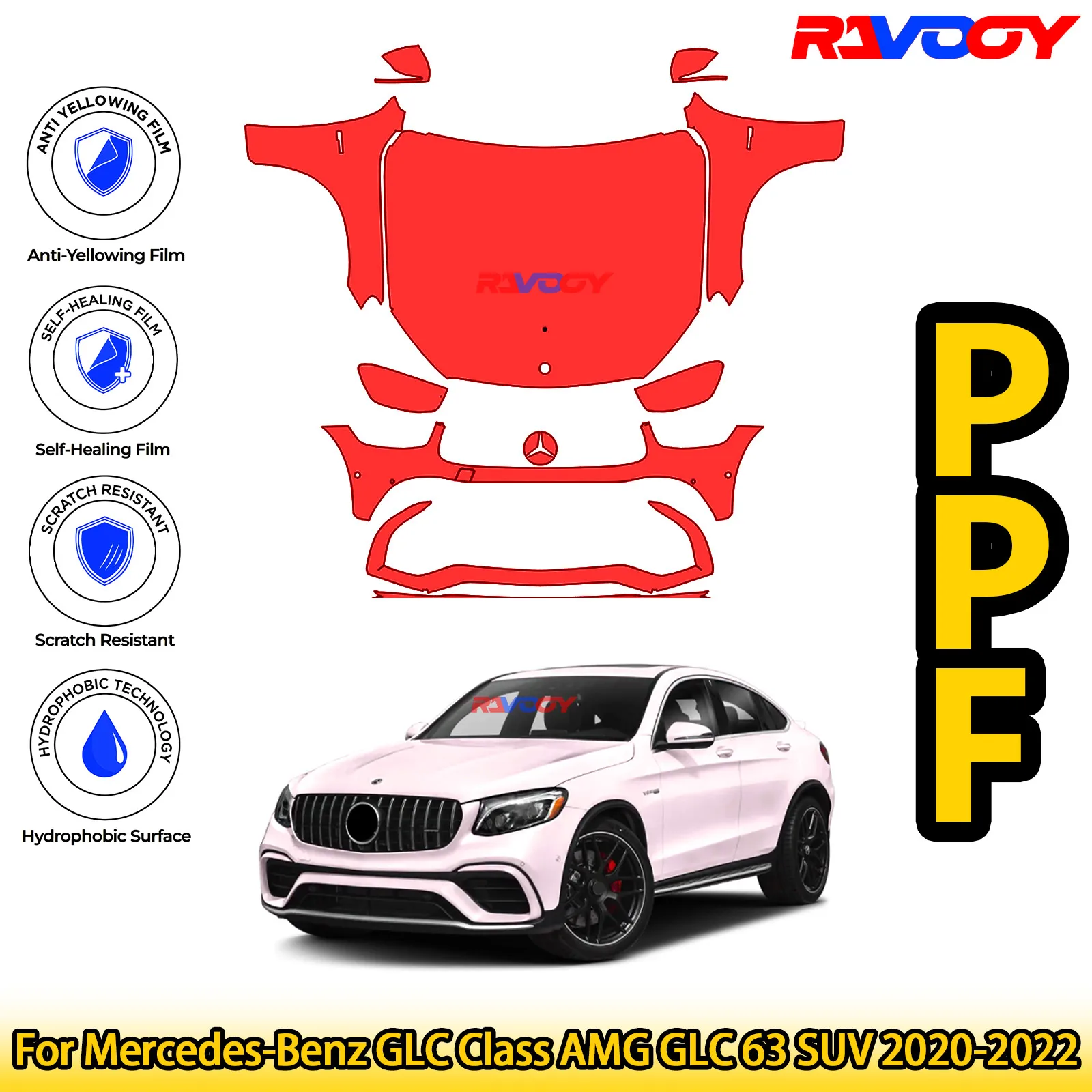 

For Mercedes-Benz GLC Class AMG GLC 63 SUV 2020-2022 Glossy Matte Black Precut front PPF Kit Paint Protection Film