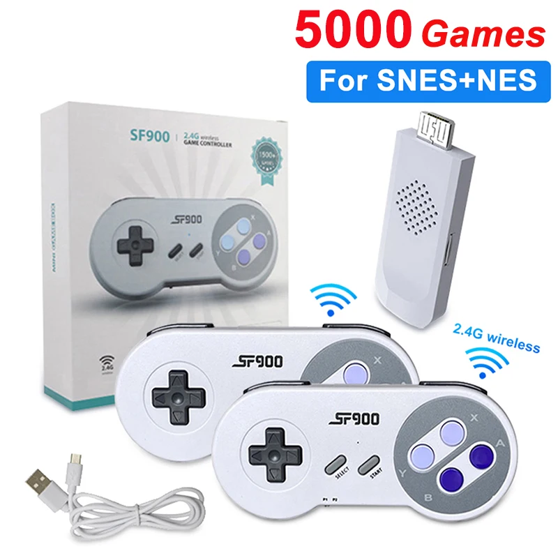 

SF900 HD Game Stick Retro Video Game Console Built-in 5000 Games for SNES NES Wireless Controller 16 Bit Handheld Game Player
