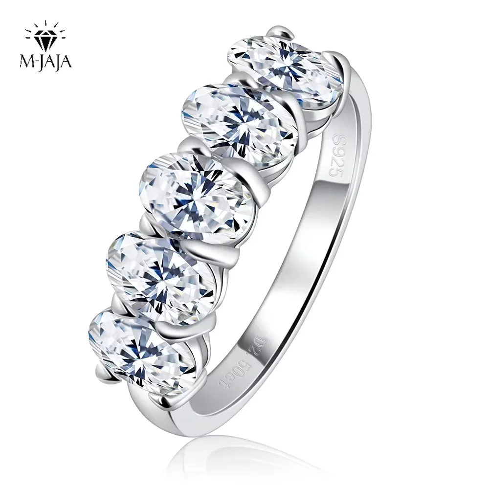 

M-JAJA Half Halo 5 Stones Moissanite Wedding Band S925 Sterling Silver Oval Cut Diamond Engagement Ring for Women Fine Jewelry