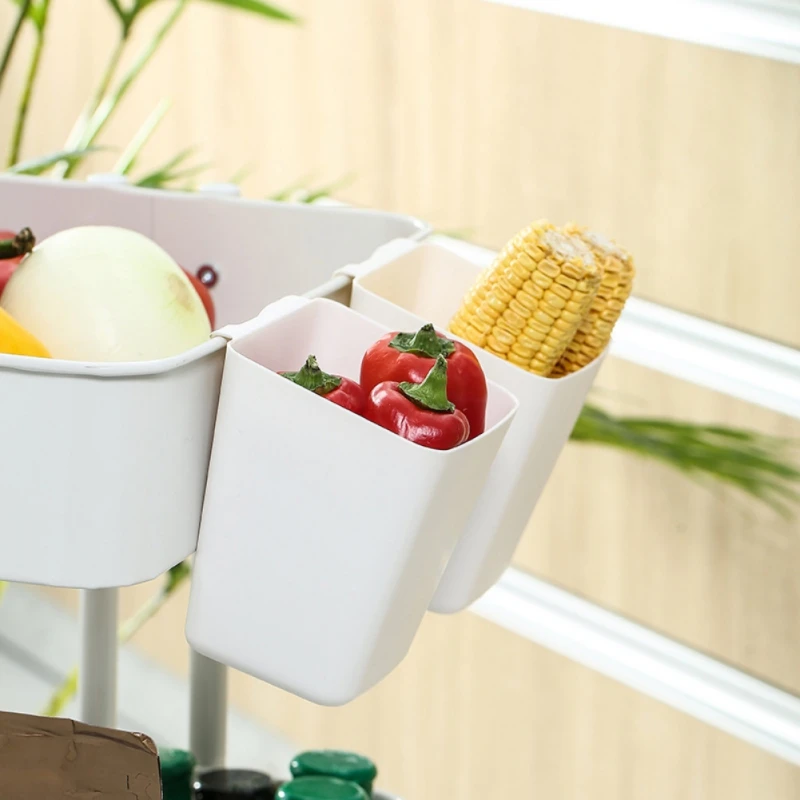 Plastic Hanging Basket Kitchen Storage Container Cup with Hook Rolling Cart Accessories Wall Storage Bins Make Up Pencil Holder