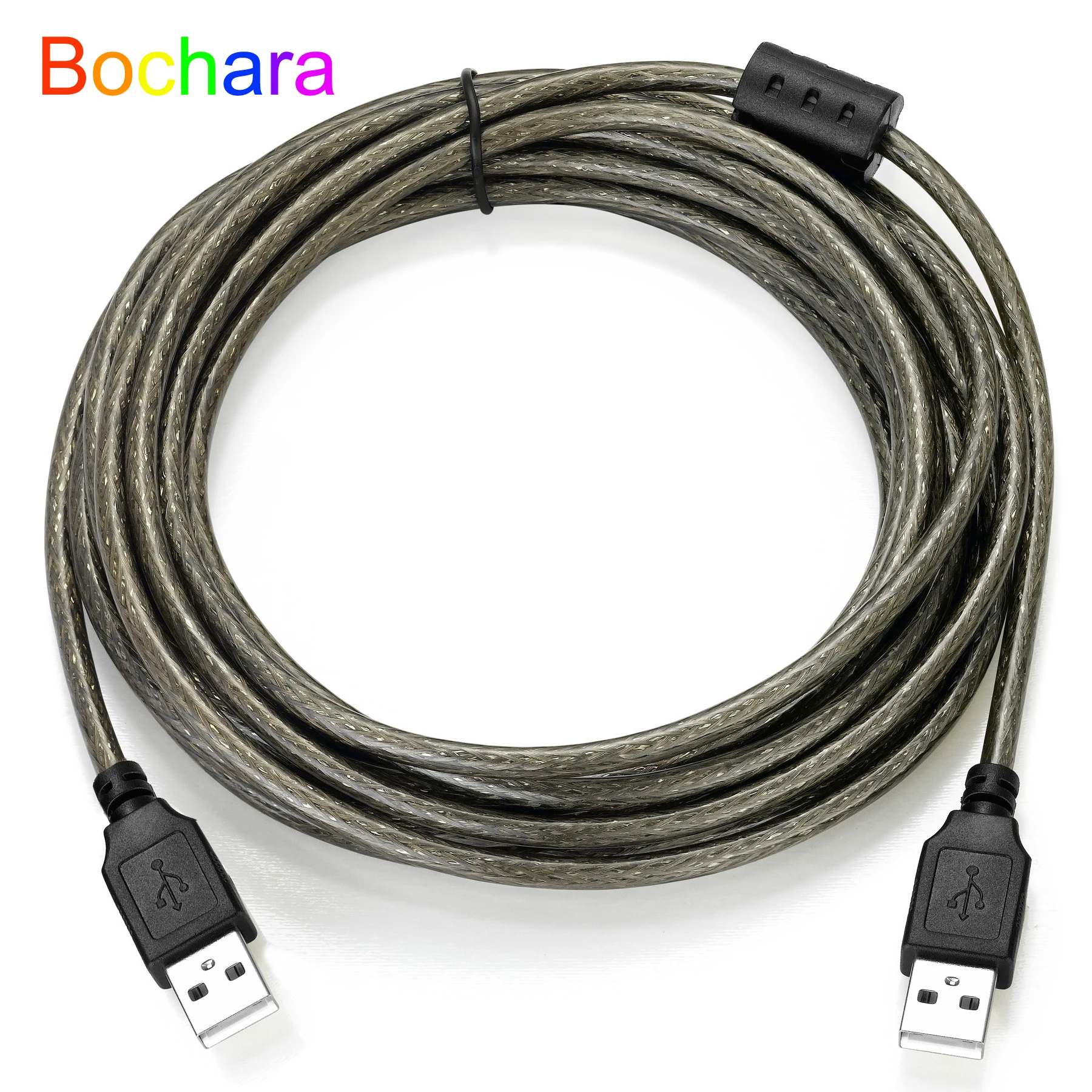 Кабель передачи данных Bochara USB 2.0 Type A папа-папа + Плетеный (внутри) экранированный прозрачный черный 24 + 28AWG 1,5 м 3 м 5 м 10 м