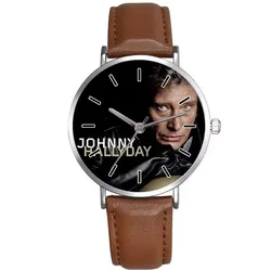 Montre Johnny Hallyday en or rose, bracelet en cuir à quartz, cadeau souvenir