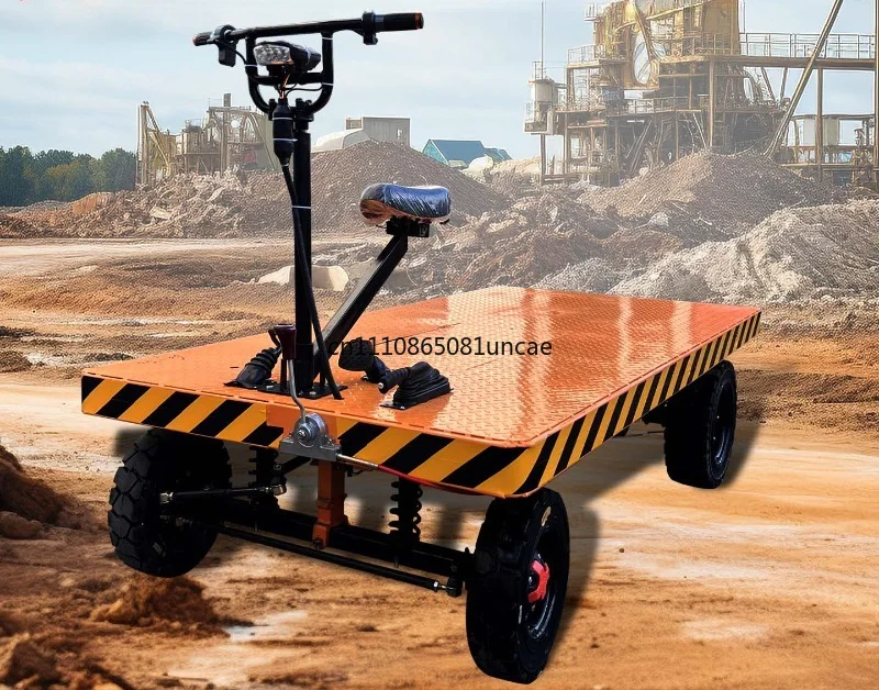 For Electric 4 Wheel Flat Cart Forward Reverse Driving Warehouse Construction Transport Load Trolley Stall Food Delivery Vehicle