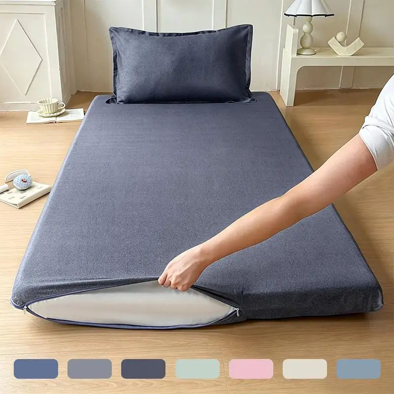 Solid Color Mattress Cover With Zipper Double-Sided Mattress Cover Soft And Skin-Friendly Easy To Clean No Pillowcase No Padding