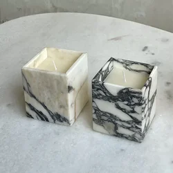 Luxury Natural Stone Candle Jars Calacatta Viola Violet Marble Onyx Holder Cups Vessels Container Home Decor