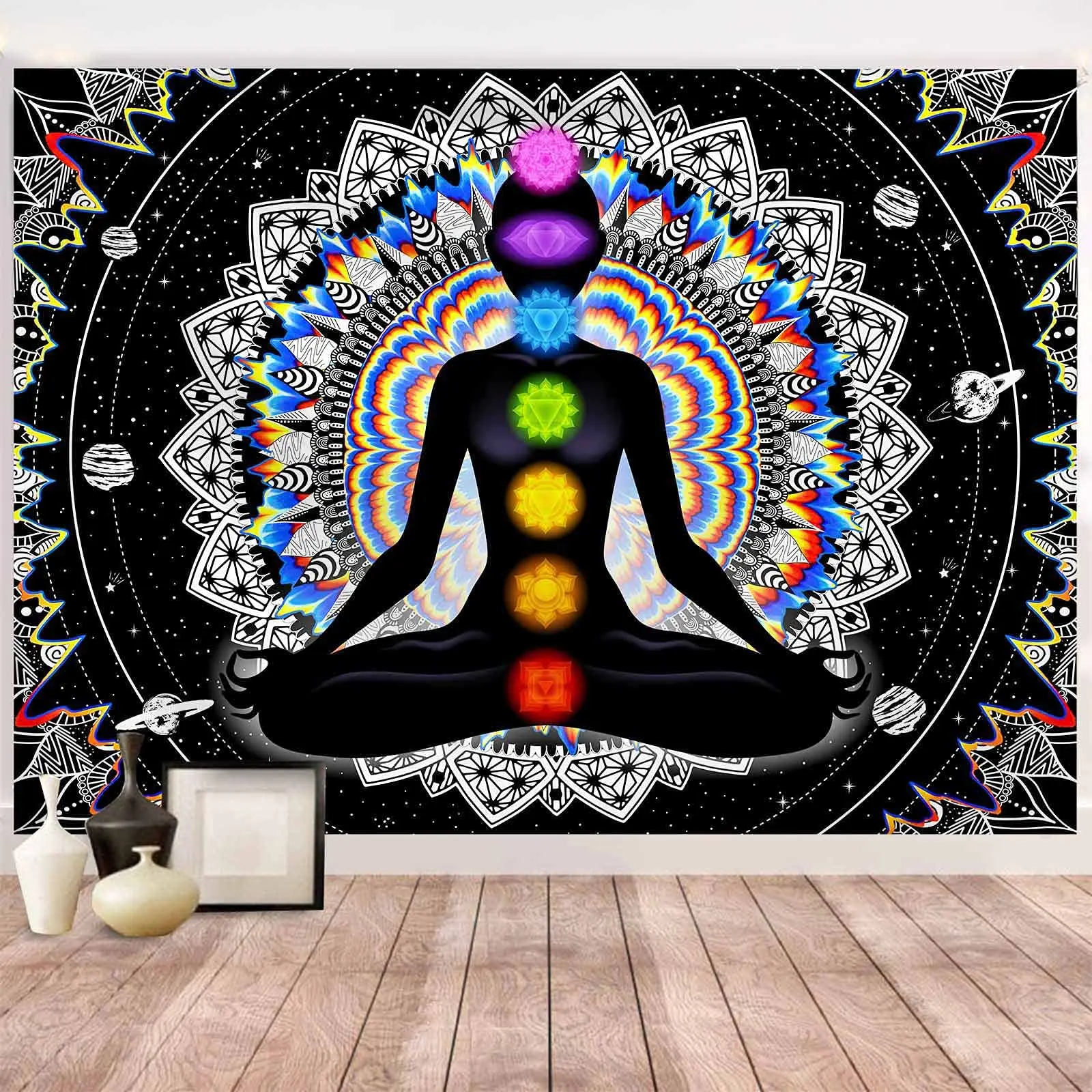 

Гобелен с семью чакр, гобелен для йоги, медитации, красочная мандала, индийский гобелен в стиле хиппи, настенный гобелен для гостиной, спальни