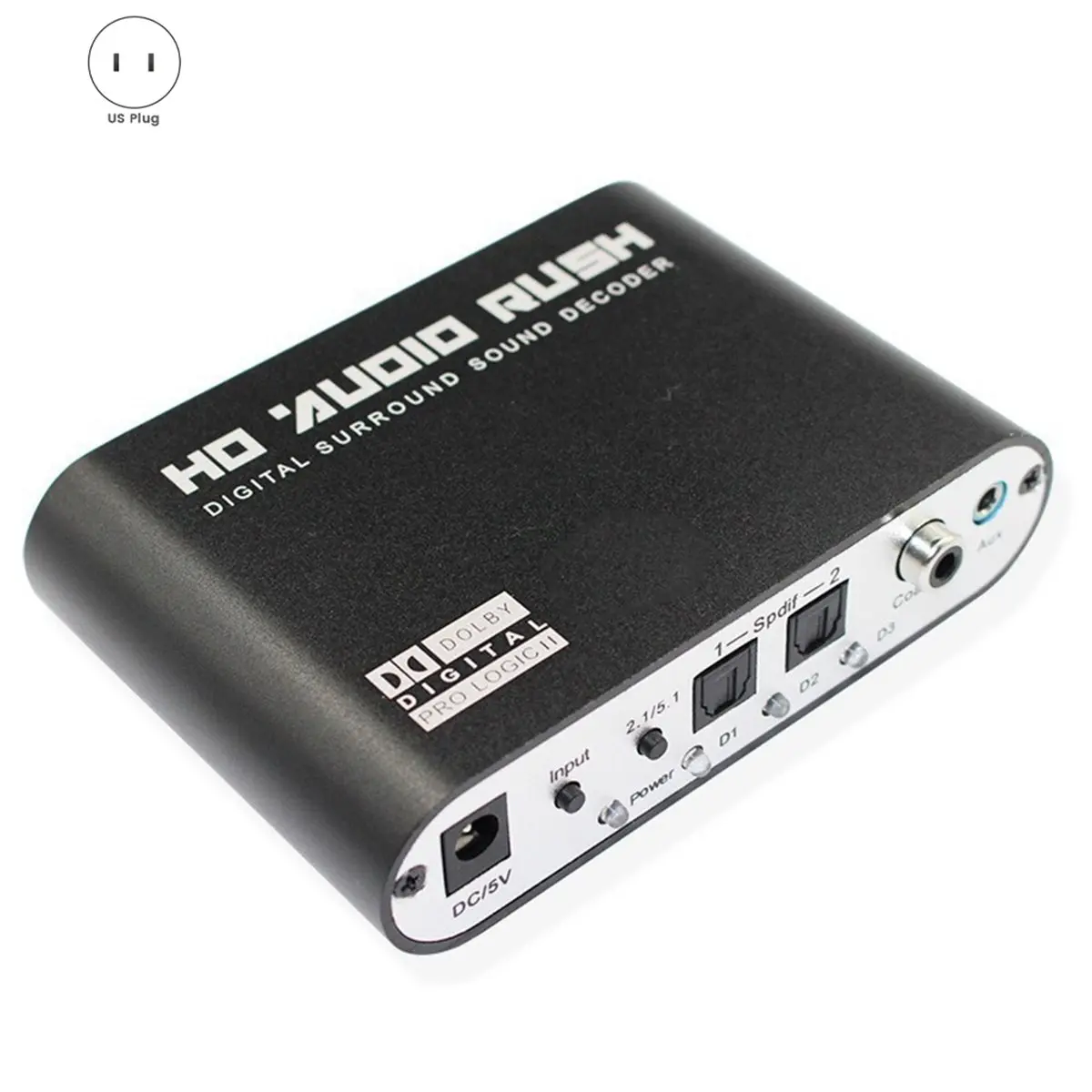 New--US Plug 5.1 Channel HD Audio Decoder DTS AC3 Digital Optical Decoder SPDIF Coaxial To 6RCA Analog Converter DAC Adapter