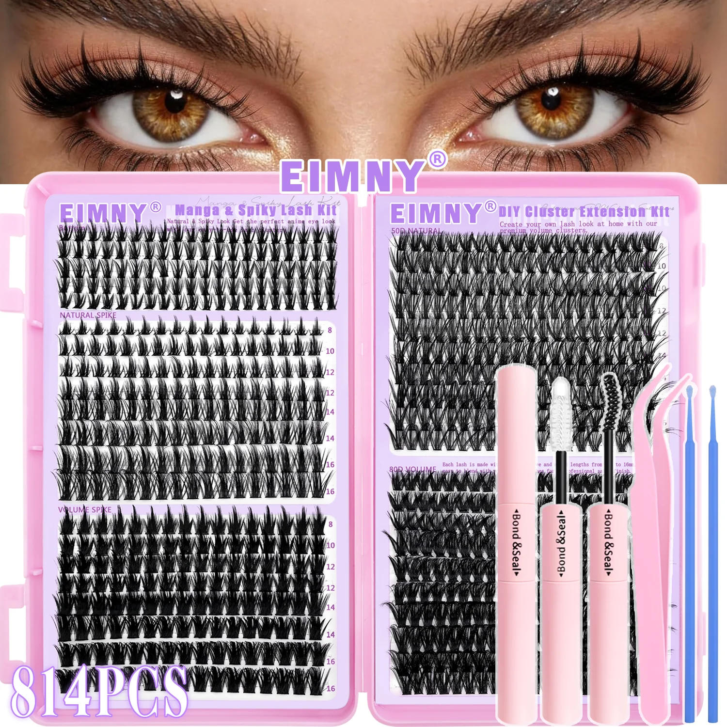 EIMMY 814PCS False Eyelash Set,  All-In-One Beginner Friendly Kit Comes Ultra Soft, Lightweight, Super Easy To Apply Cozy