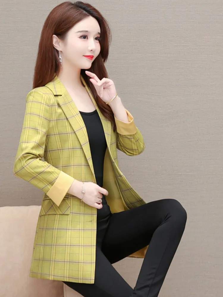 

Vintage Women Fashion Plaid Print Lapel Sprint Autumn Business Long Sleeve Elegant Office Lady Elegant Blazers Coat New 2022