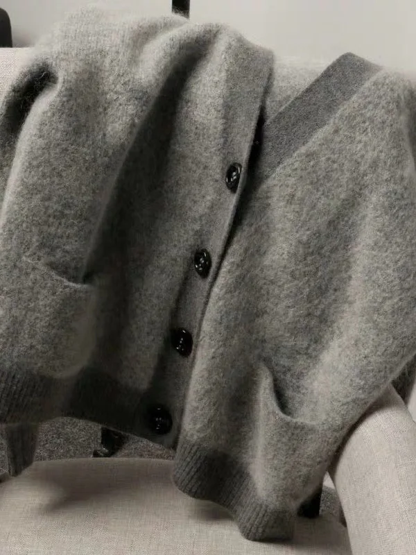 

ay Bear Fur Soft Thiened Knitted Sweater Coat Women's Spring Outerwear Lazy Sle Long Sve V-Ne Button-Up Cardigan