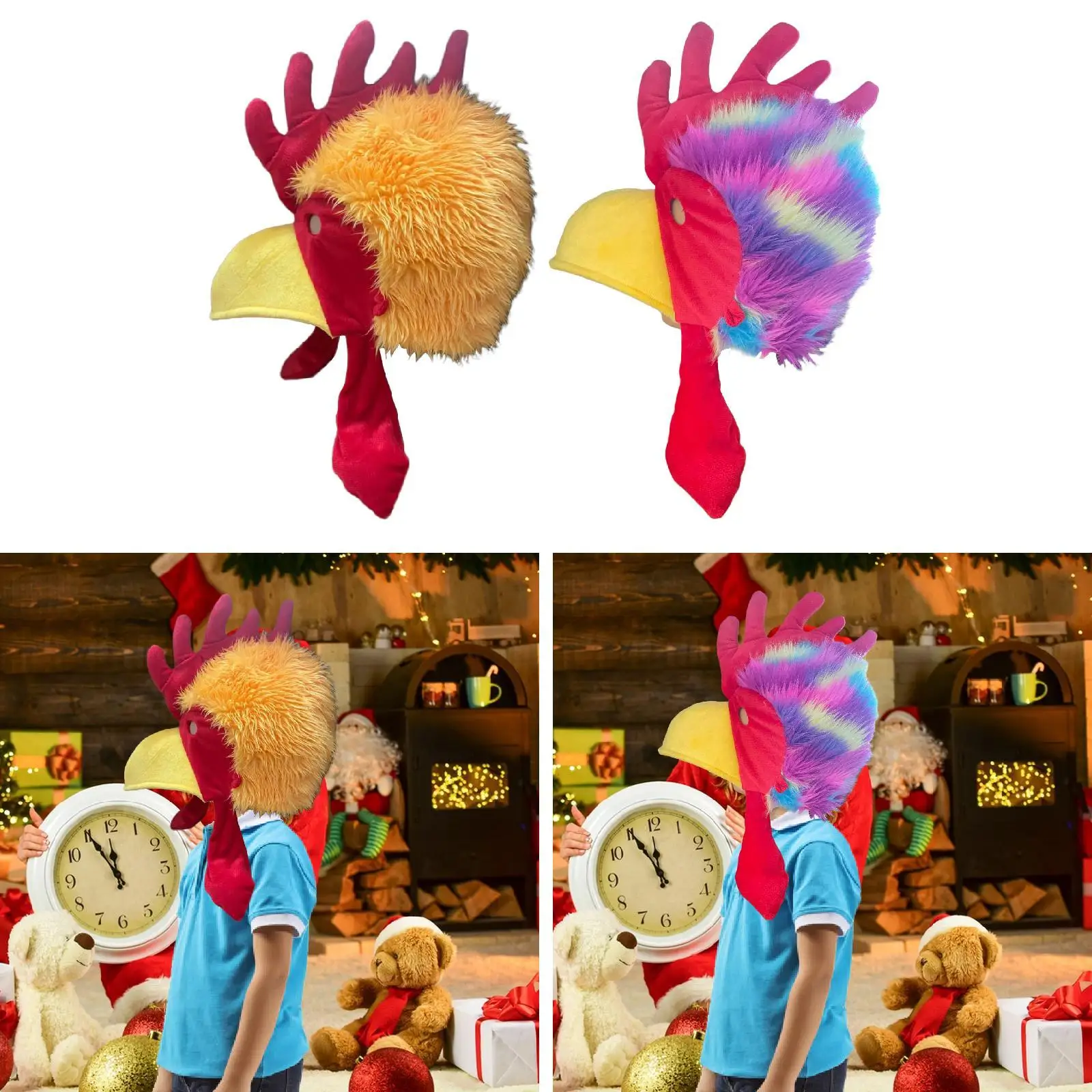 Rooster Hat Party Headgear Plush Animal Bird Headwear for Holiday Kids Adults