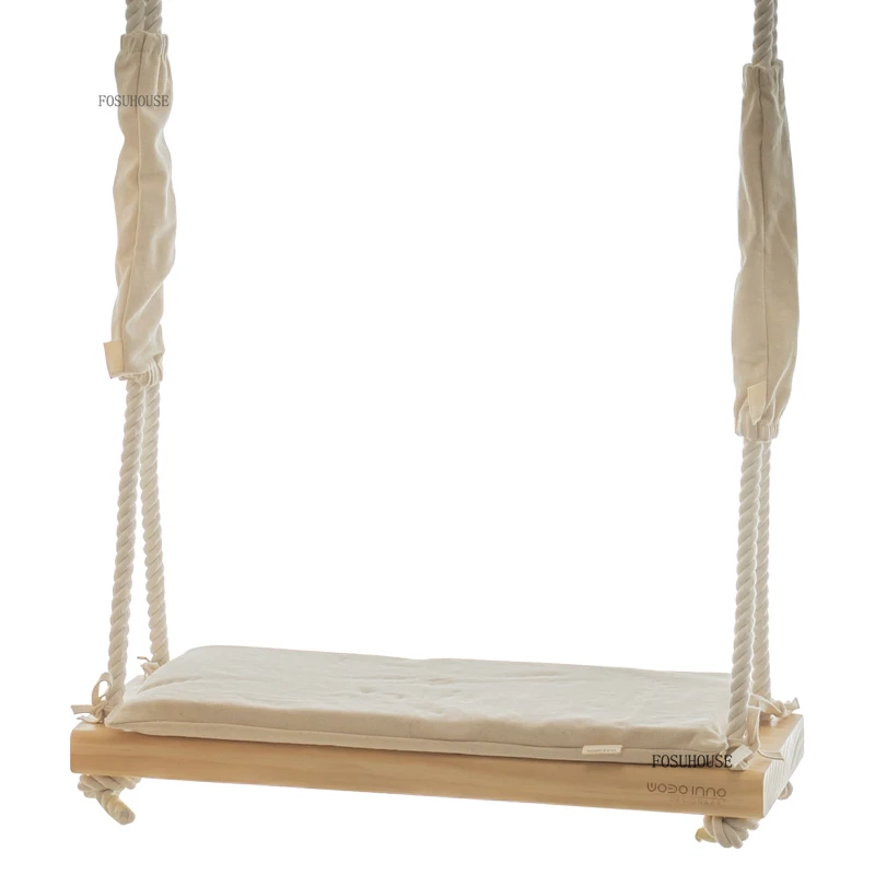 #Adult Patio Swings Indoor Home Outdoor Courtyard Balcony Hanging Chair Japanese Solid Wood Board Cotton Rope Single Swing Chair