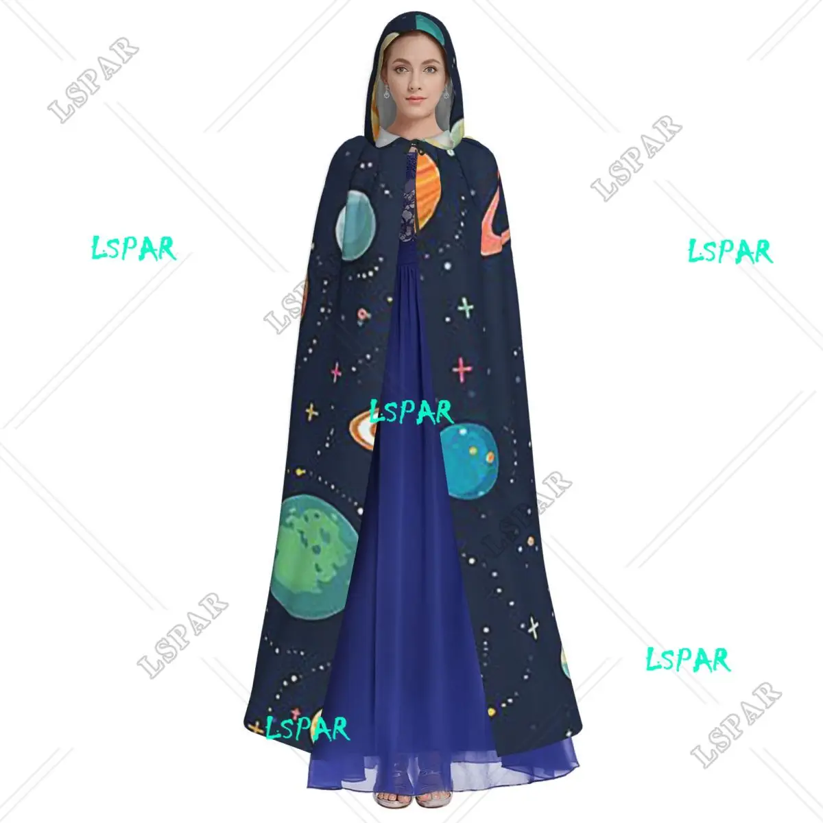 Solar System Space Planets Universe Long Hooded Cloak Witch Medieval Costume Cosplay Cape HalloweenParty Adult Unisex