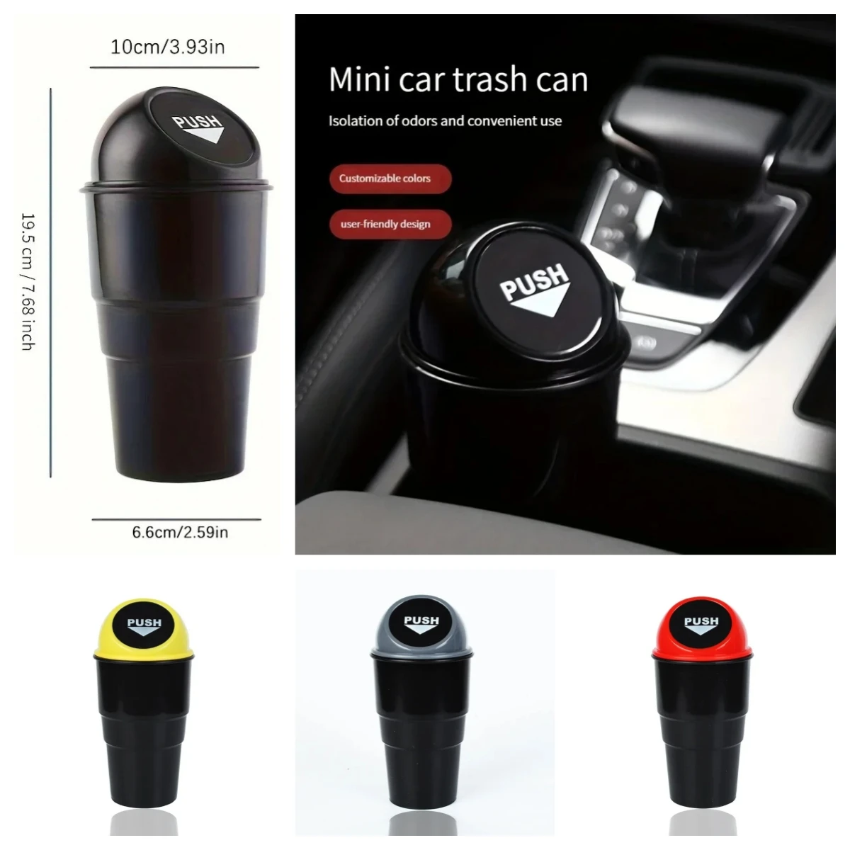 NEU Runder Auto-Mülleimer mit Deckel, Auto-Mülleimer, Autotür-Mülleimer, modischer und kreativer Wasserbecherhalter, Aufbewahrungseimer