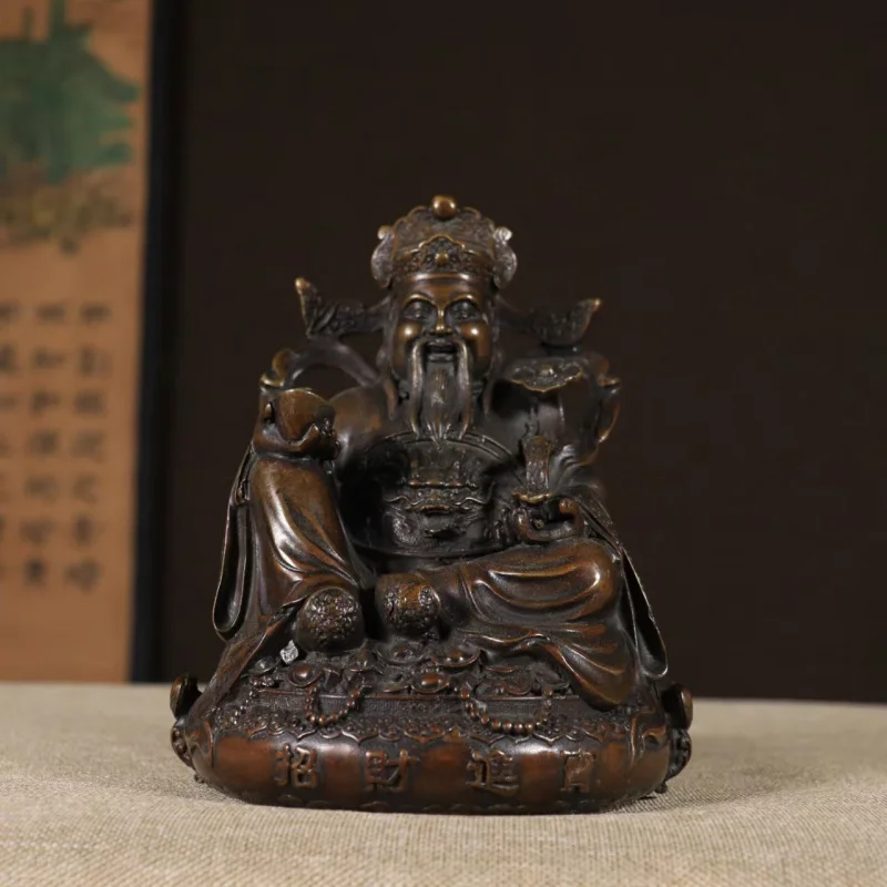 Large vintage statue of the of , brass five-way God of Wealth treasure bowl, home decoration ornament for attrac