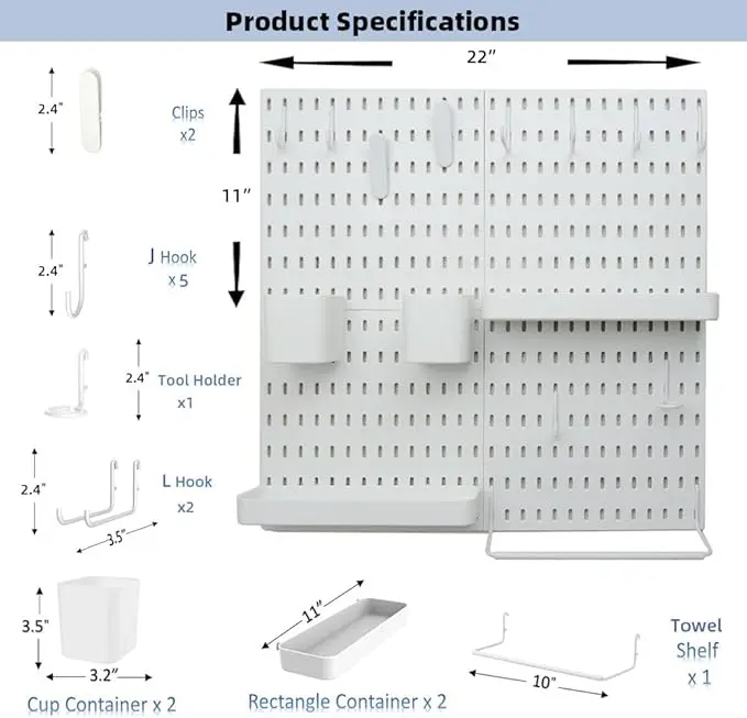 Pegboard Combination Kit with 4 Pegboards with 15 Accessories Modular Hanging for Home Office Wall Organizer Crafts Organization