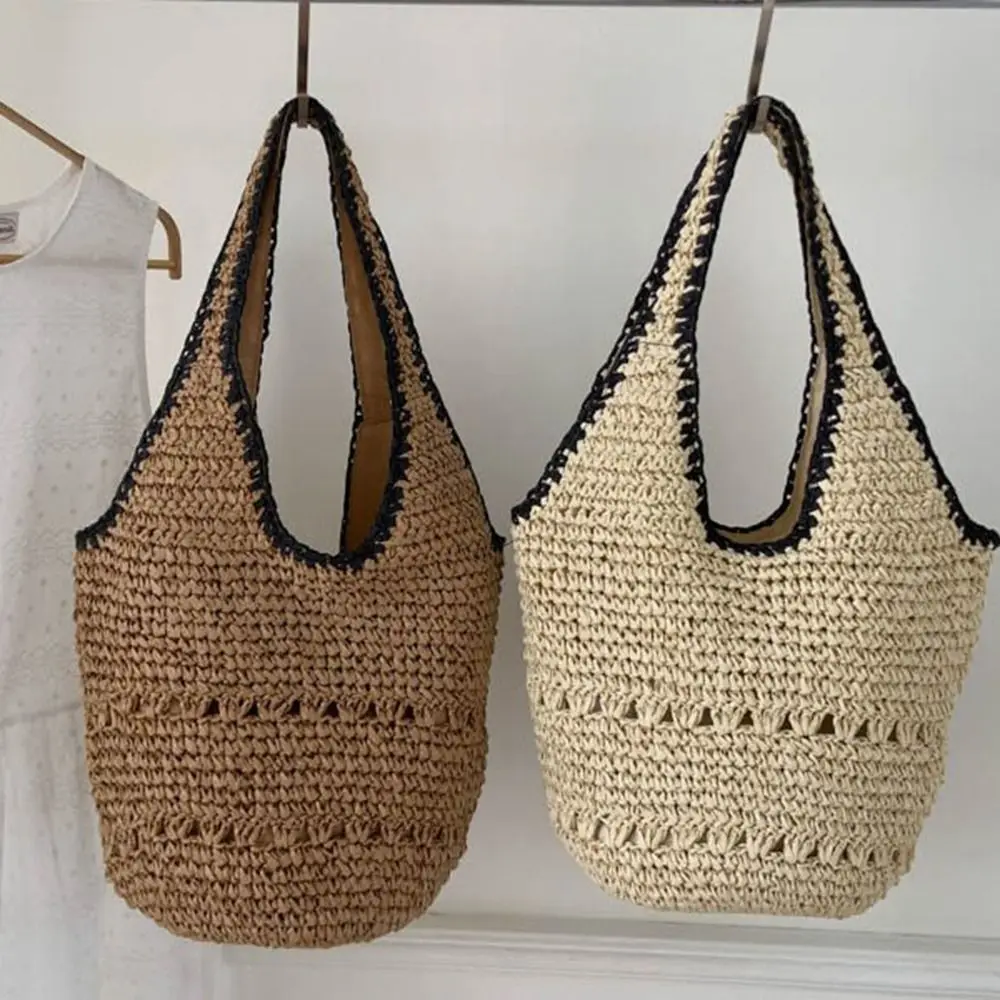 

Sweet Large Capacity Lafite Straw Bag Fashion Simple Weave Tote Bag Underarm Bag Handmade Summer Beach Handbag Summer