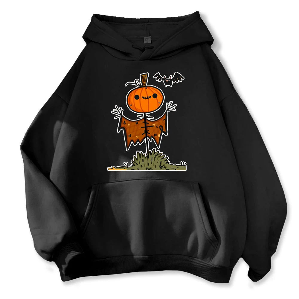 Spooky Halloween Hoodie - Orange Pumpkin & Black Bat Design Sweatshirt Unisex Autumn Streetwear Tops Women Men Clothing