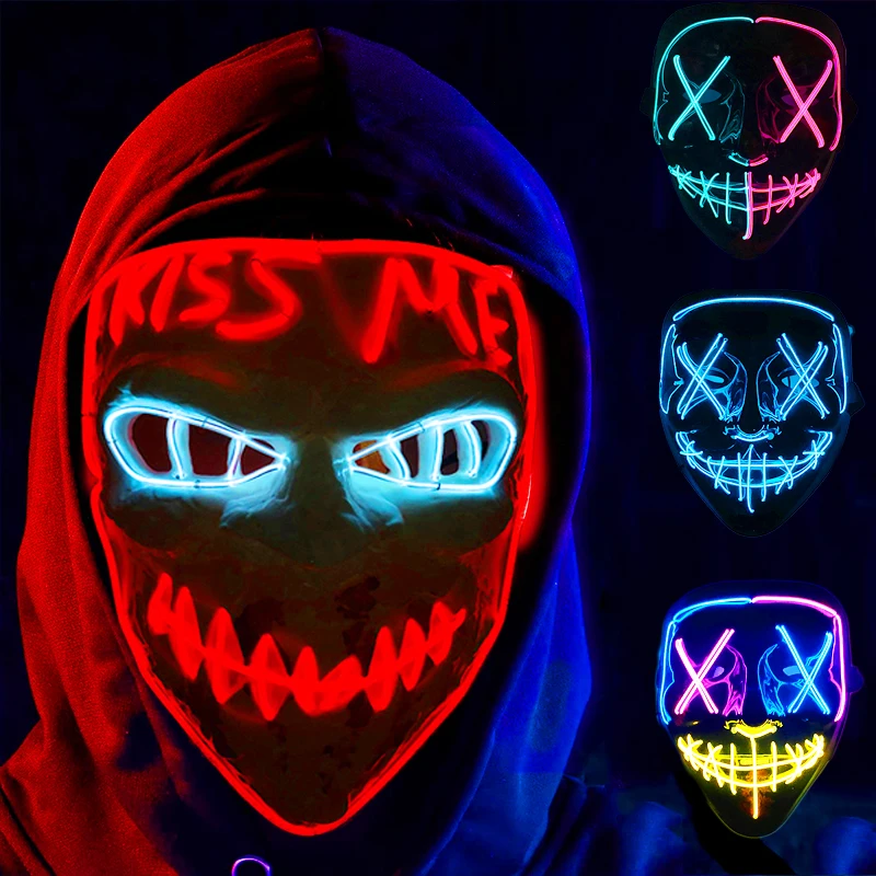 Wireless Halloween Neon LED Purge Mask Masque Masquerade Party Masks Light Grow in the Dark Horror Mask Glowing Masker