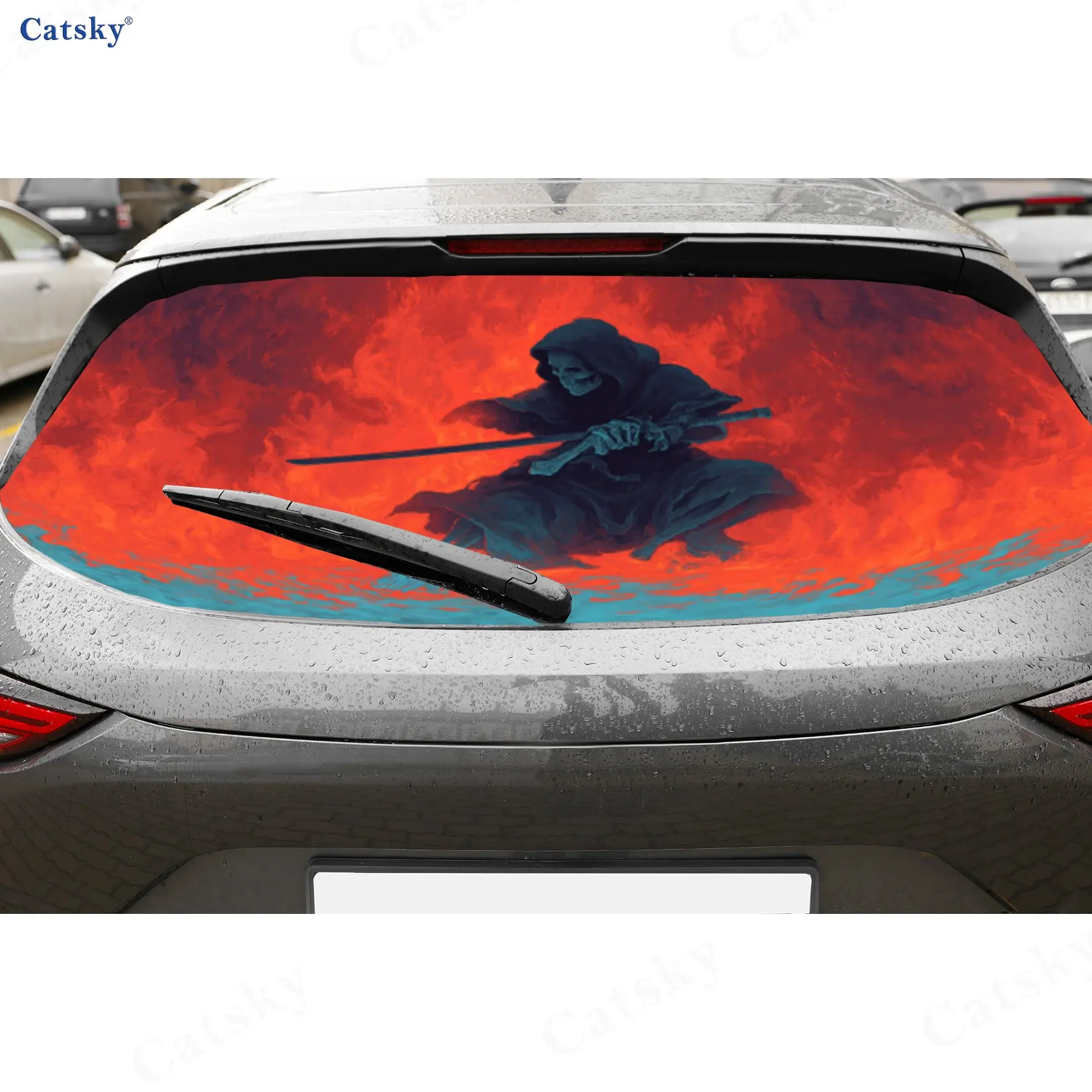 Purgatory Scythe Shadow PVC material self-adhesive waterproof car rear window sticker, easy to paste without falling off, waterp