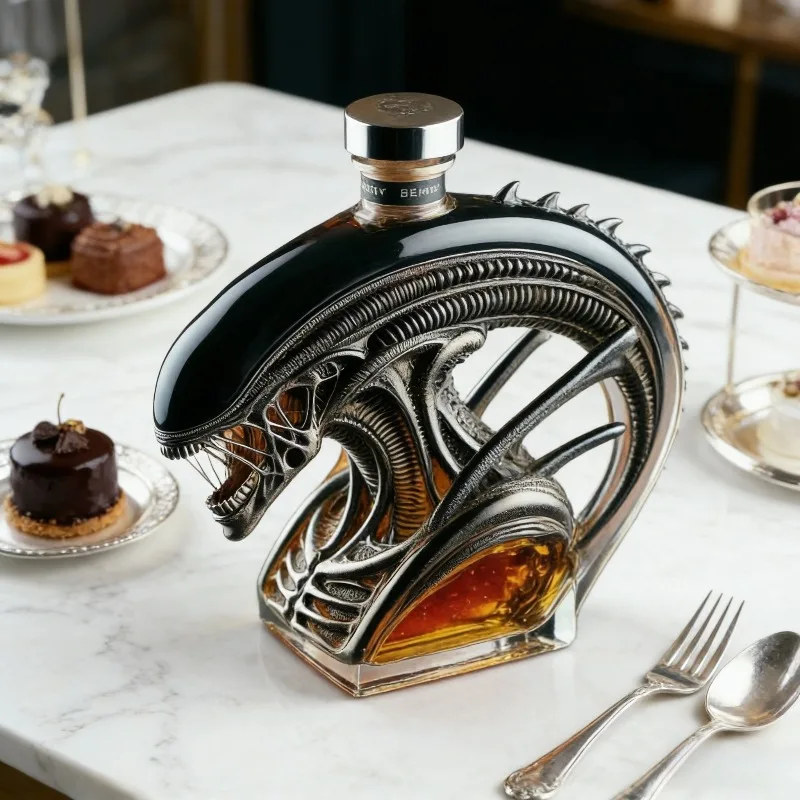 Collectible Alien Xenomorph Whiskey Decanter, Novelty Glass Liquor Bottle for Sci-Fi Fans, Man Cave & Movie Lover Gifts