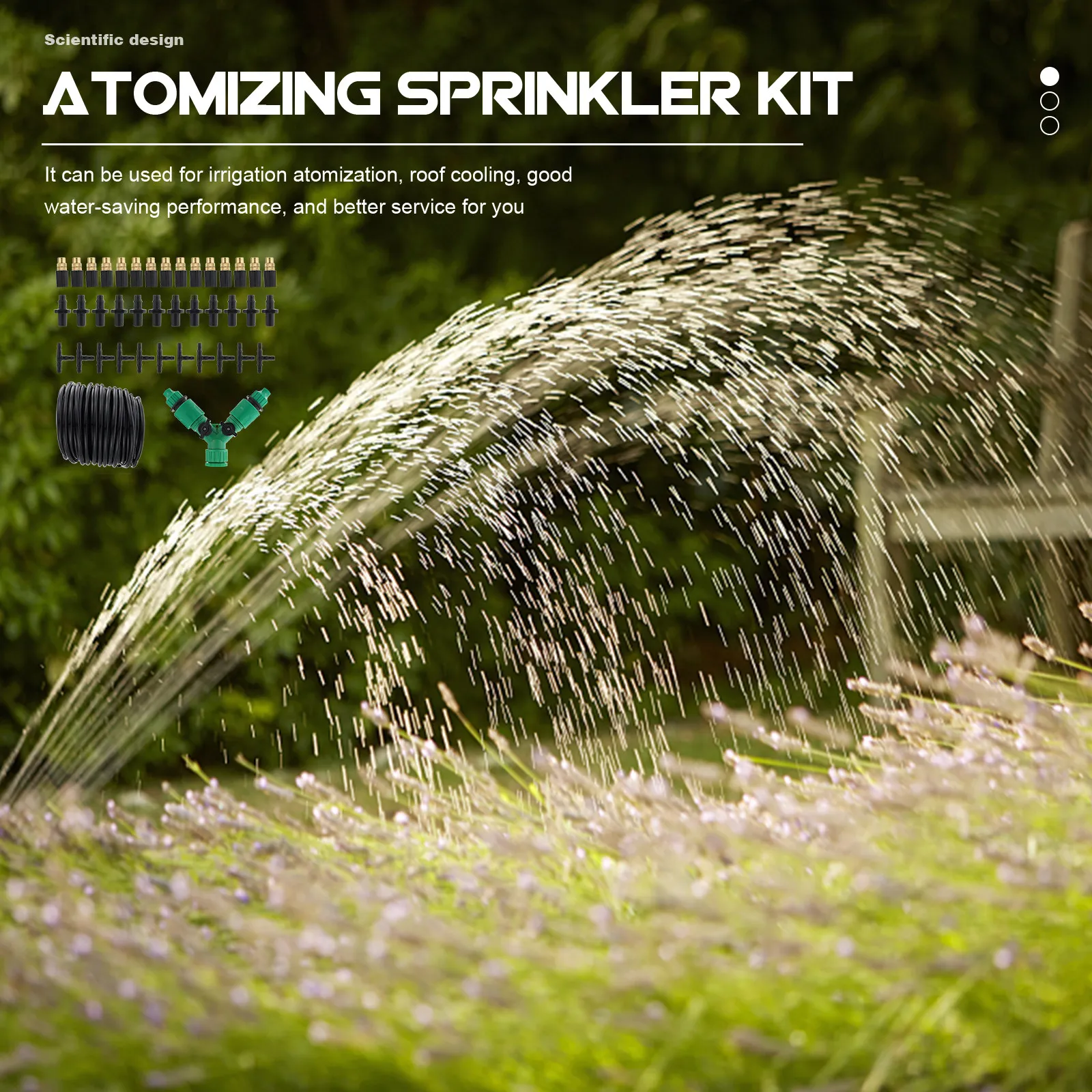 1Set 20M Atomizing Sprinkler Kit Garden Drip Irrigation Nozzles Hose Watering System Copper Mist Nozzle Full Coverage Cooling