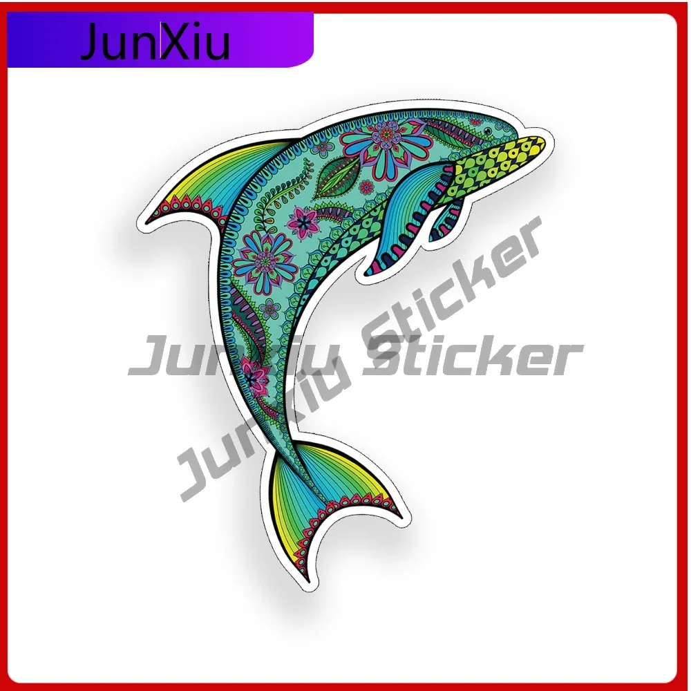 

Green Groovy Dolphin Sticker Ocean Beach Sun Cup Vehicle Decal Vintage Waterproof Vinyl Decora Car Laptop Window Bumper