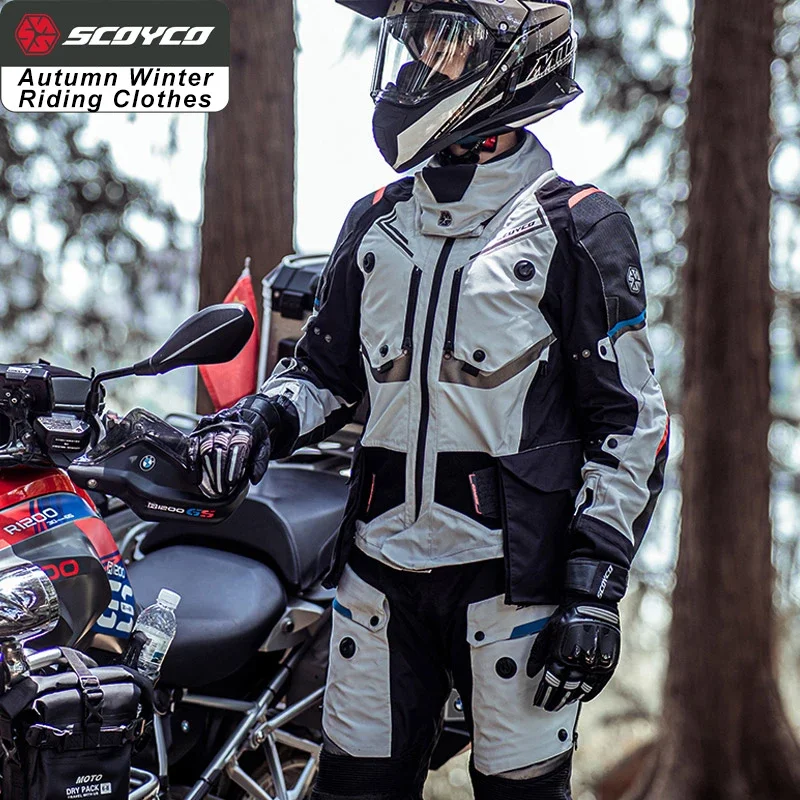 

SCOYCO мотоциклетная одежда, теплая водонепроницаемая дышащая куртка для мотокросса, мужская CE, противоосенняя мотоциклетная куртка, пальто и брюки