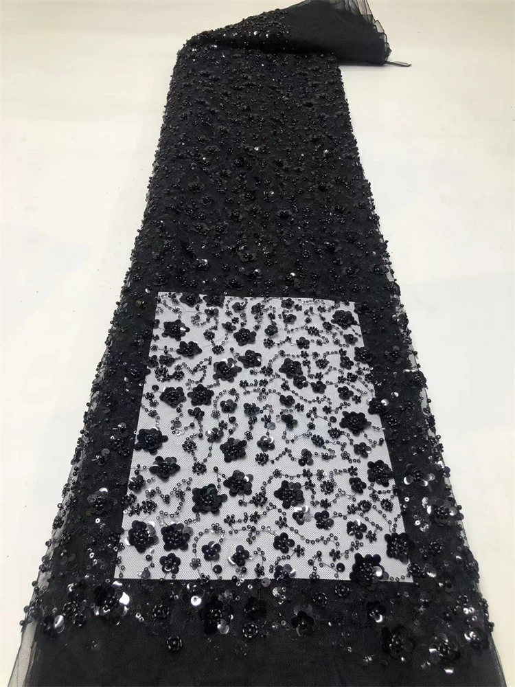 قماش دانتيل مطرز فاخر أفريقي عالي الجودة مادة قماش 5 ياردات تطريز لفساتين الحفلات قماش ترتر الزفاف