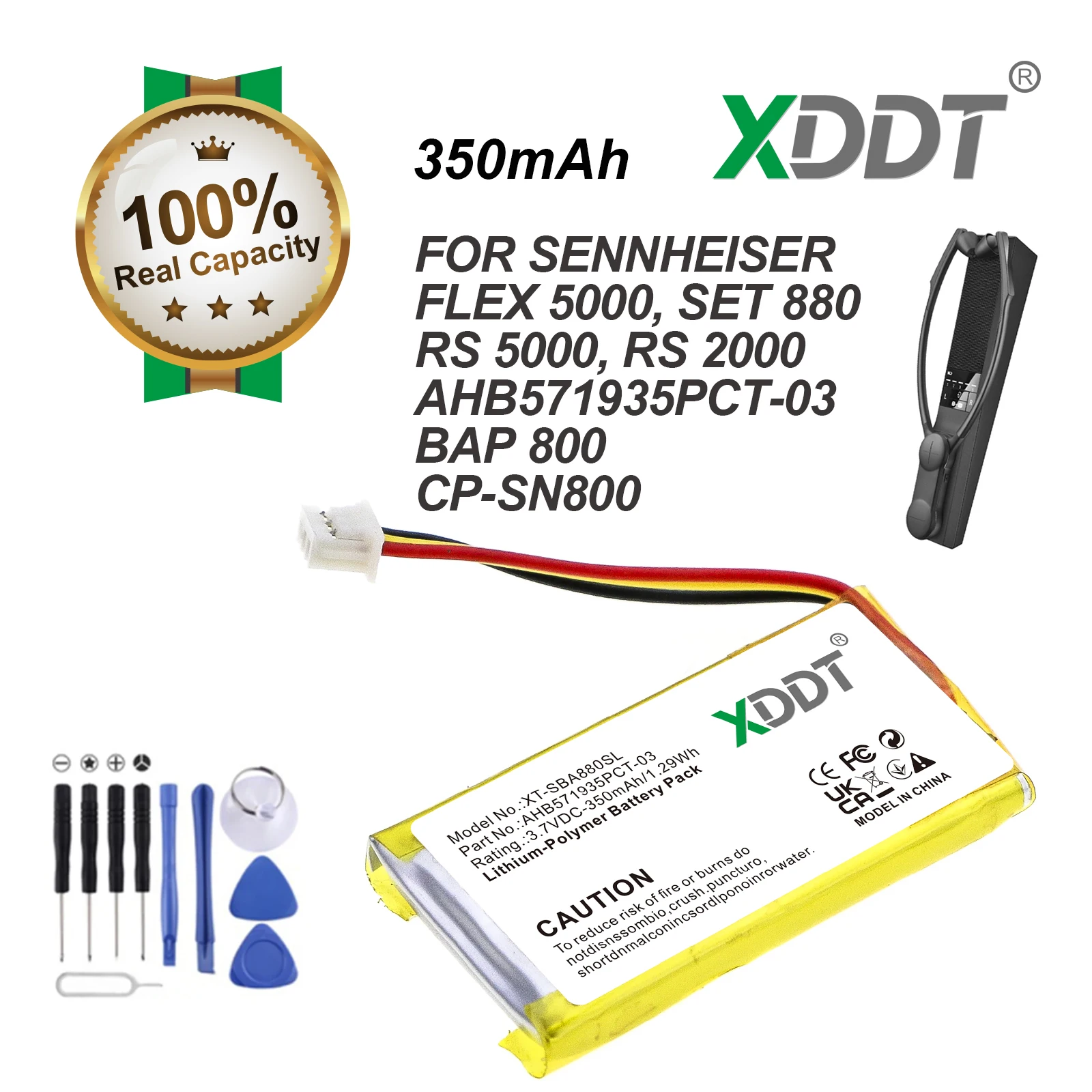 XDDT Wireless Headset AHB571935PCT-03 350mAh Battery For Sennheiser Flex 5000,Set 880,RS 5000,RS 2000,BAP 800,CP-SN800