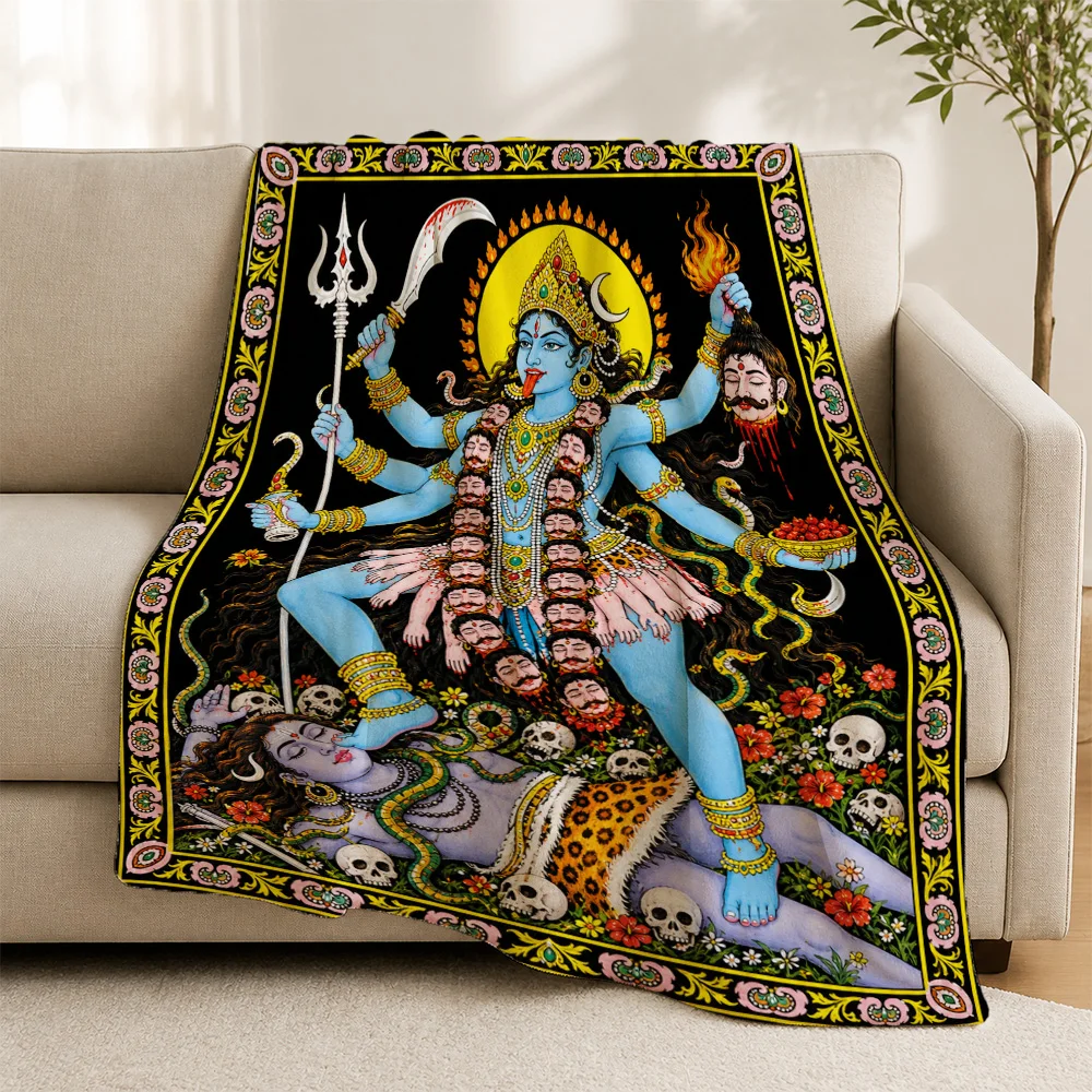 Vibrant Hindu Lord Shiva Art Throw Blanket Tapestry Ethnic Indian Mythology Decorative Couch Sofa Decor Cushion