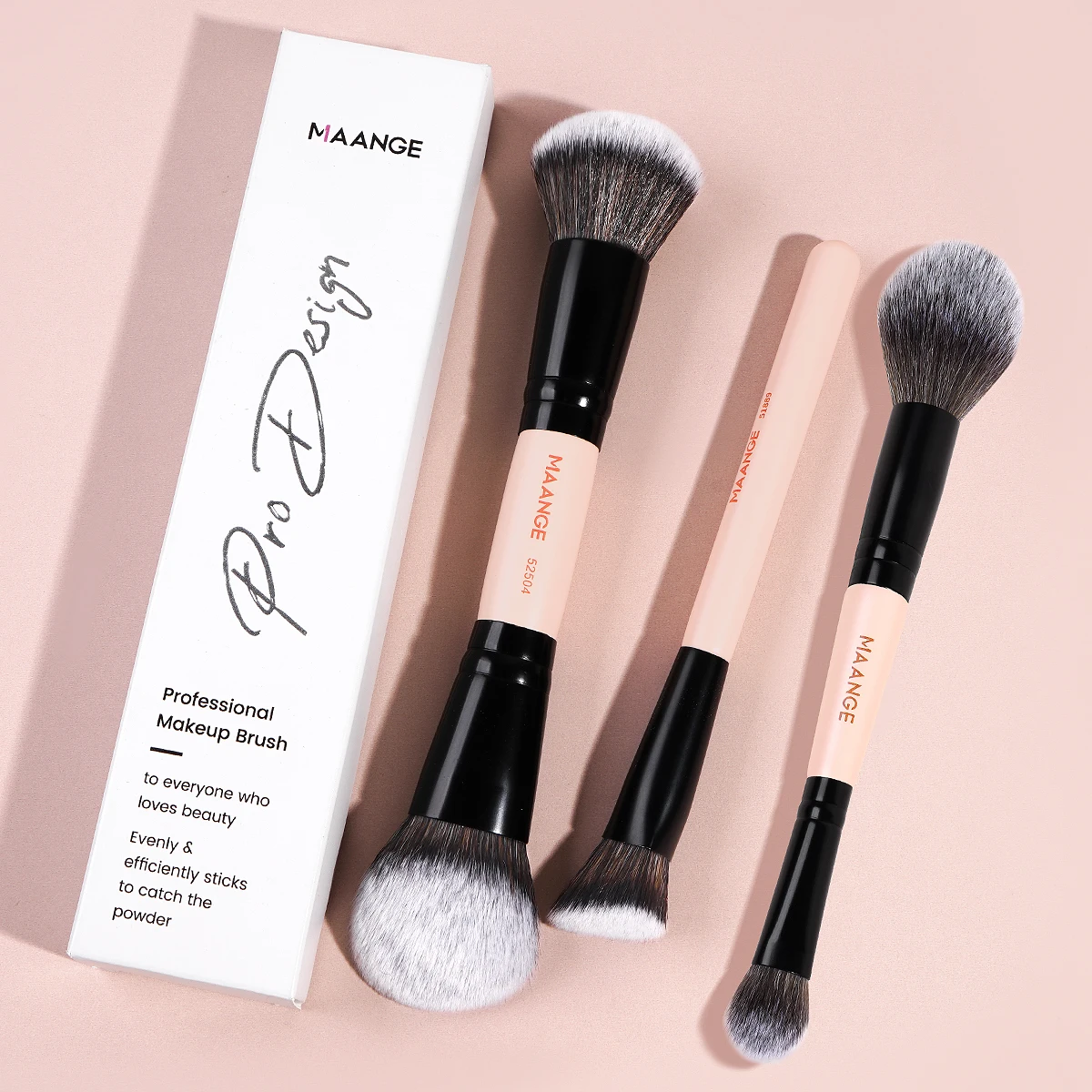 MAANGE Juego de 3 Brochas de Maquillaje Profesionales, Brochas para Aplicar Crema BB Líquida, Polvo Mineral, Difuminar y Estipular, Kit de Brochas de Maquillaje de Viaje