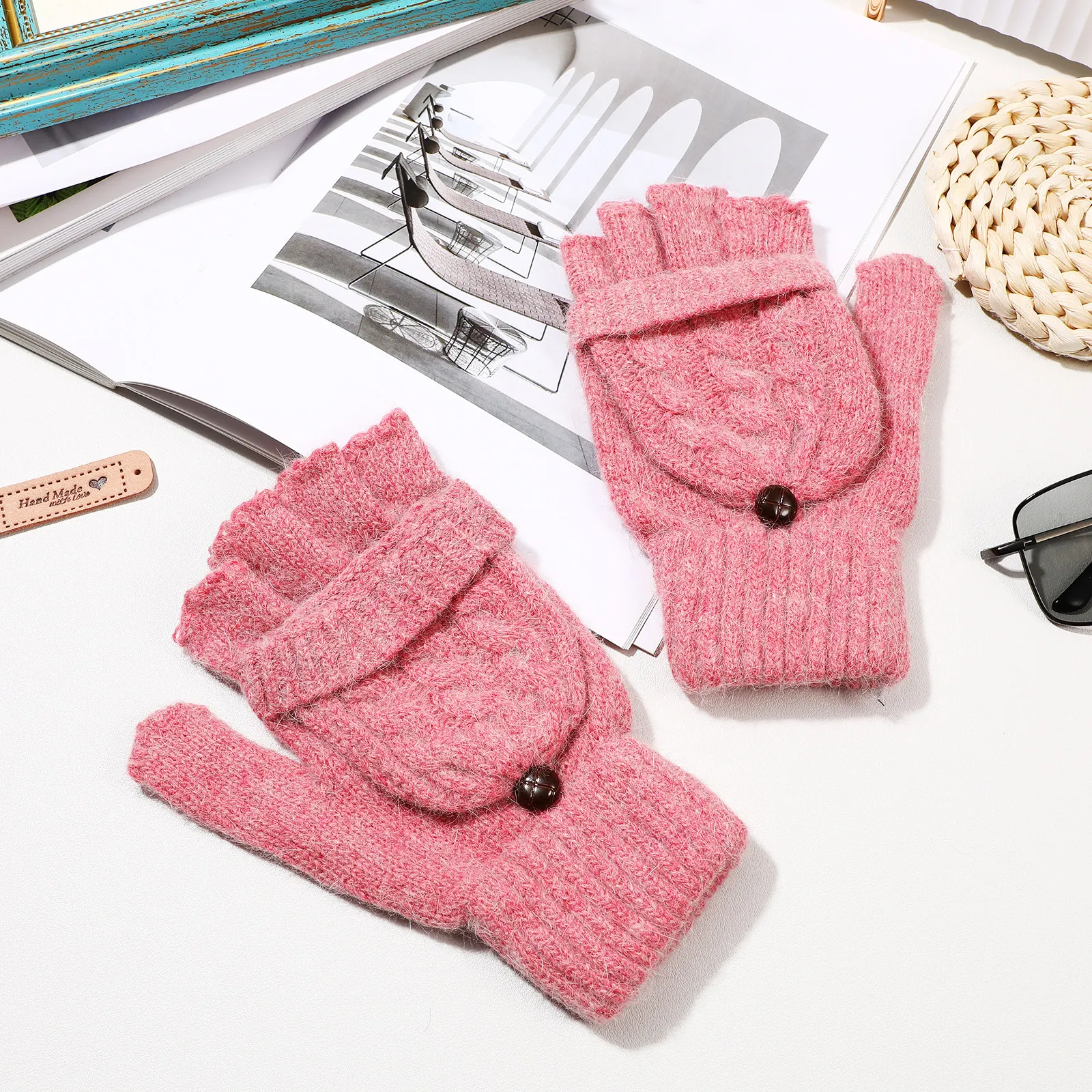 

1 пара женских зимних трансформируемых варежек-перчаток двойного назначения: теплые перчатки с откидным клапаном для набора текста, вождения, бега, катания на лыжах, защиты от холода