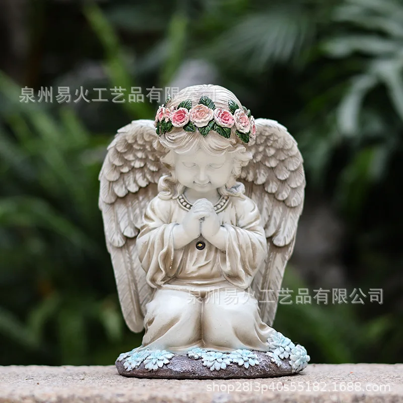 Creative LED Resin Prayer Angel Solar Light Outdoor Home Courtyard Garden Decoration Ornaments Atmosphere Lighting