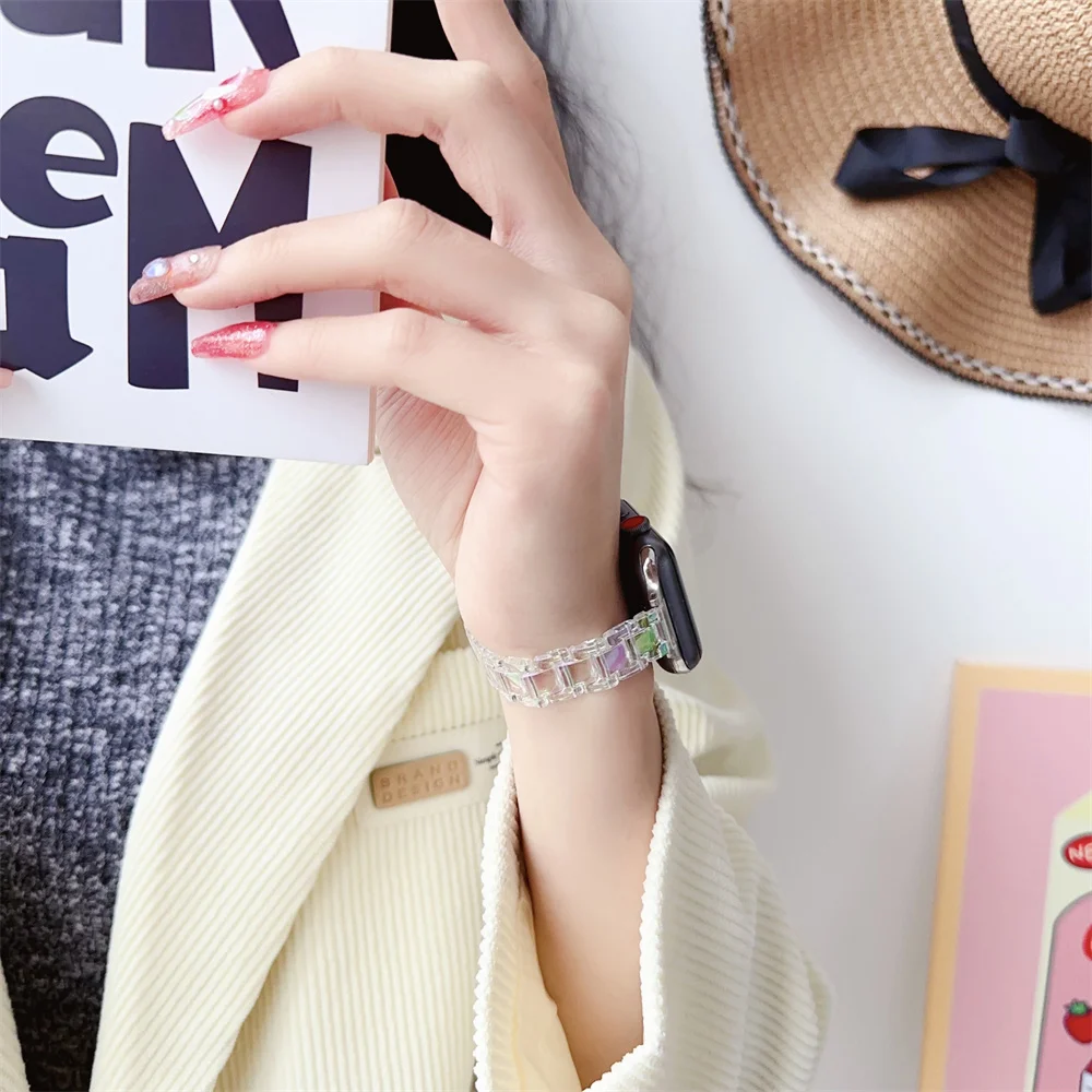 여성용 애플 워치 밴드 송진, 울트라 9, 8, 7, 6 SE, 5, 40/44, 41mm, 45mm, 49mm, 파인 머니 스트랩, 아이워치 4 38/42 라이트 무게추