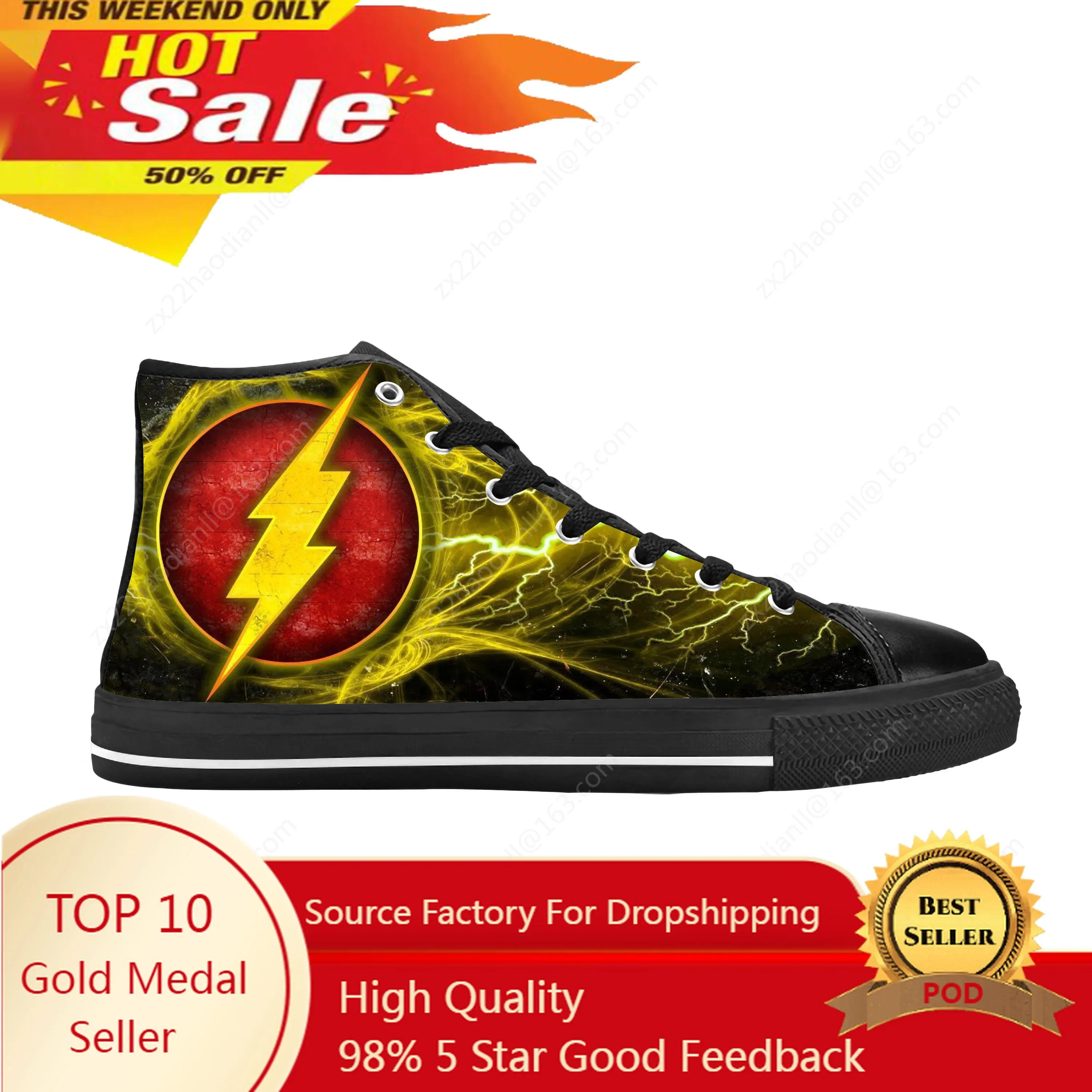 Hot Flash Logo Symbol Superhero Thunder Lightning Casual Cloth Shoes High Top Comfortable Breathable 3D Print Men Women Sneakers