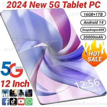 글로벌 버전 블루투스 태블릿 PC 네트워크, 안드로이드 14.0, 듀얼 SIM, 10 코어, P70, 5G, 12 인치, 16GB + 1TB, 20000mAh, 최신 태블릿 