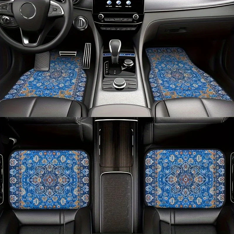 4pcs Bohemian Vintage Car Floor Mats, Universal Fit, Durable, Non-Slip Backing, Easy to Clean,Interior Accessories