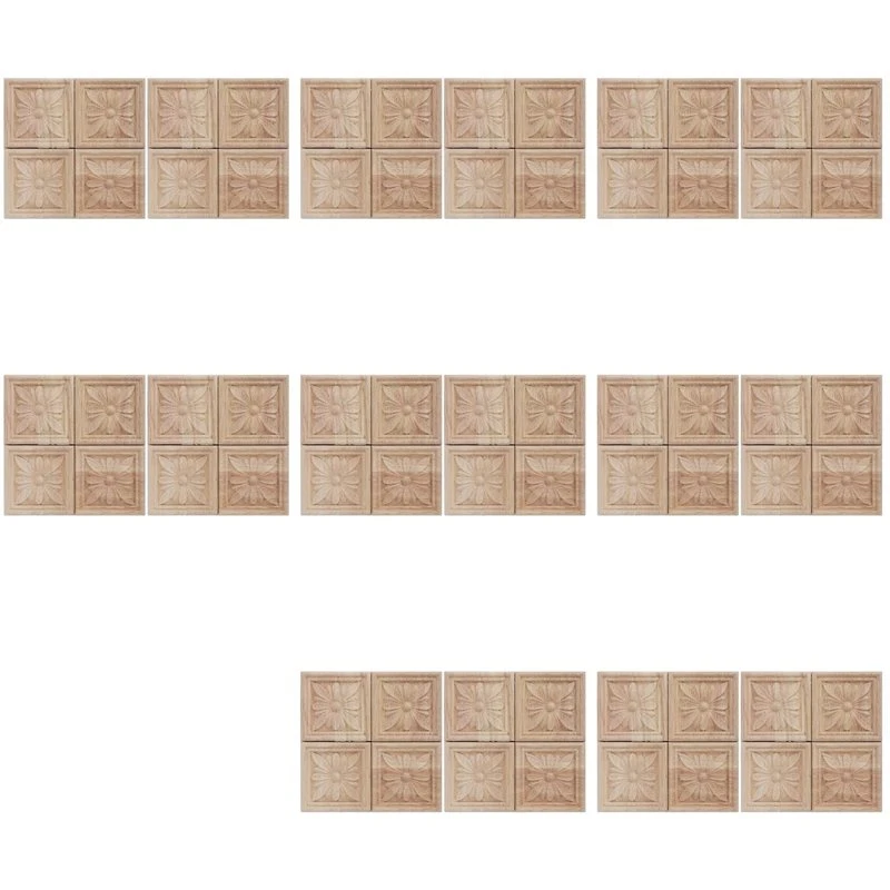 64Pcs Wood Carved Applique Onlay Carving Checkered Unpainted Flower Pattern Decal For Cabinet Door Furniture Decoration