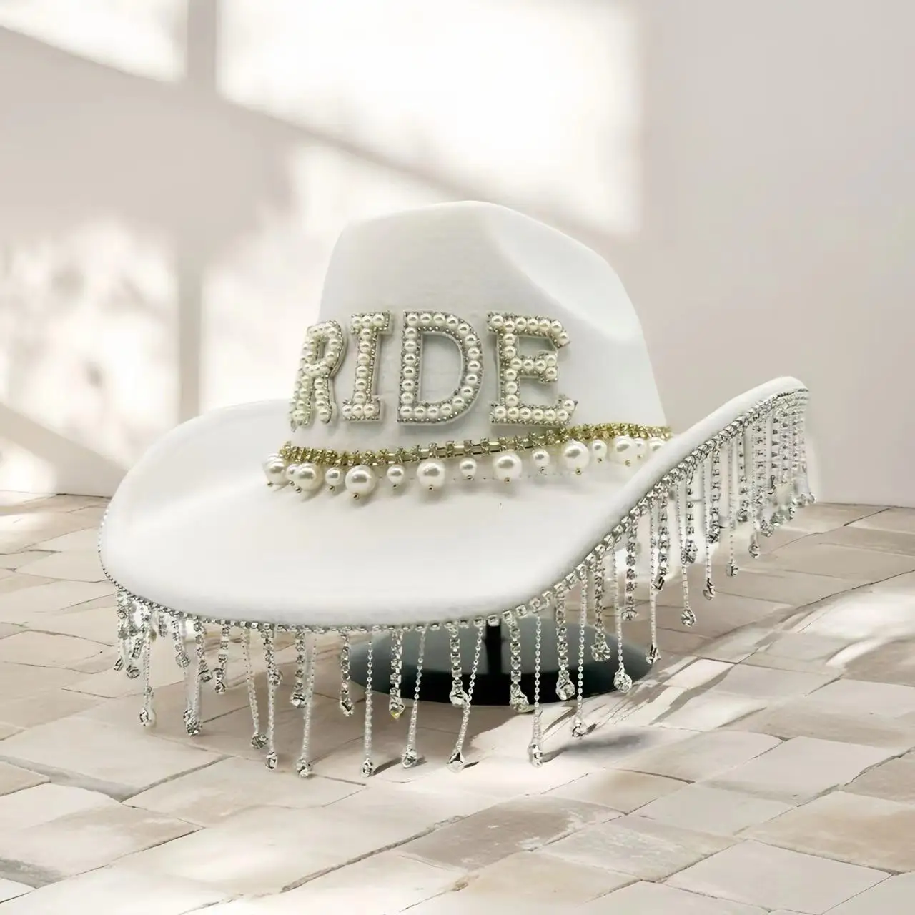 HongLuan witte bruiloft kostuum hoed volwassene, cowboyhoeden strass voor vrouw, cowboy cosplay vrouwelijke accessoires en cowgirl pet