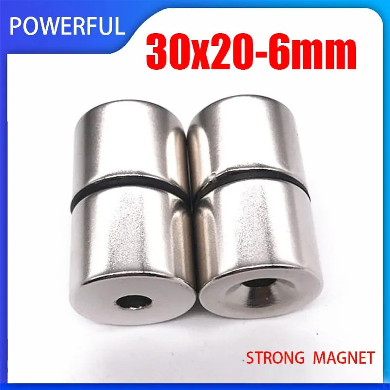 1-5PCS 30x20-6mm N35 Countersunk Round Magnet with Hole 6mm Super Powerful Strong Permanent NdFeB Magnetic Disc 30*20-6mm