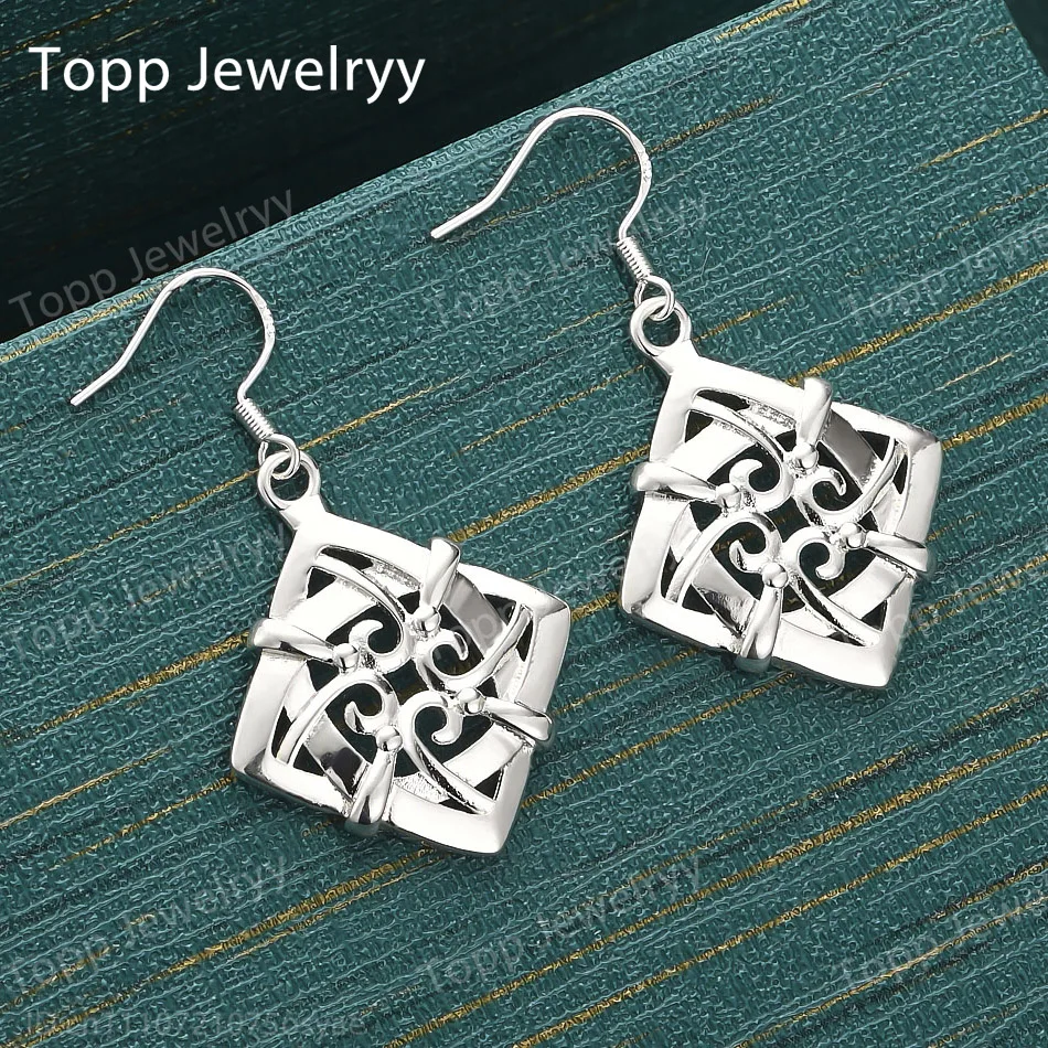 

Elegant 925 Sterling Silver Exquisite Vintage Square Earrings Fashion Women Wedding Gift Accessories Party Gift