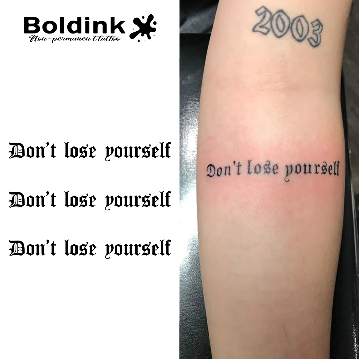 Boldink Inspirational Tattoo Stickers | Gothic 'Don't Lose Yourself' Triple Design | Crown D-Shaped Decoration | Non-permanent W