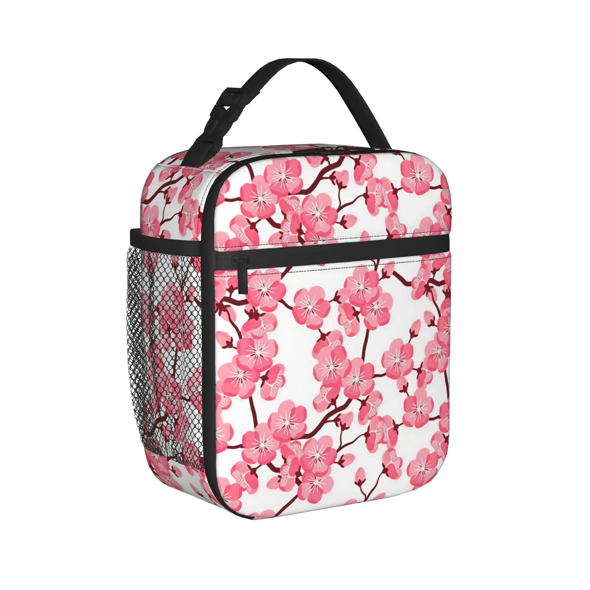Japanese Sakura Cherry Blossoms Lunch Bag  Casual Lunch Box School Convenient Tote Food Bags For Child Oxford Graphic Cooler Bag